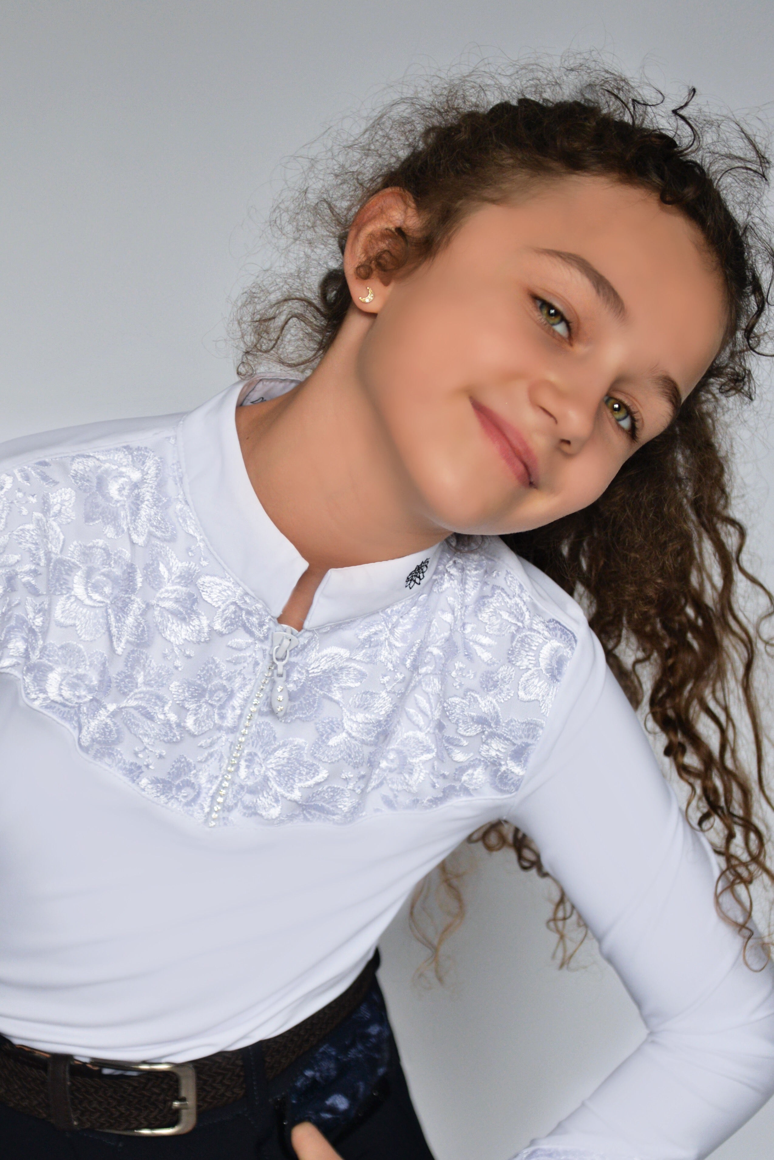 Children's Equestrian Show Shirt White BLACKBERRY KIDS Design By Dalia - Equiluxe Tack - Equiluxe Tack