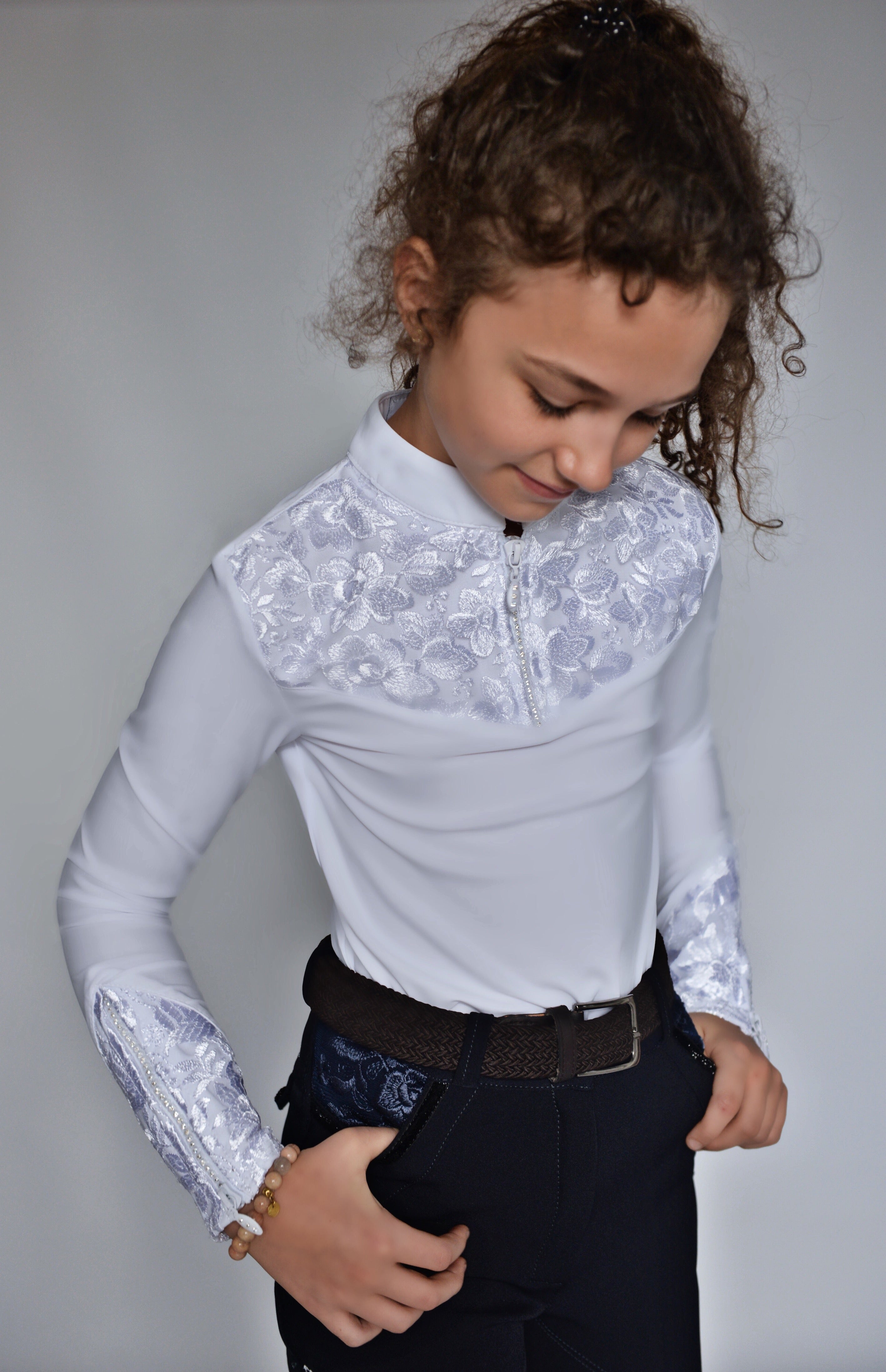 Children's Equestrian Show Shirt White BLACKBERRY KIDS Design By Dalia - Equiluxe Tack - Equiluxe Tack