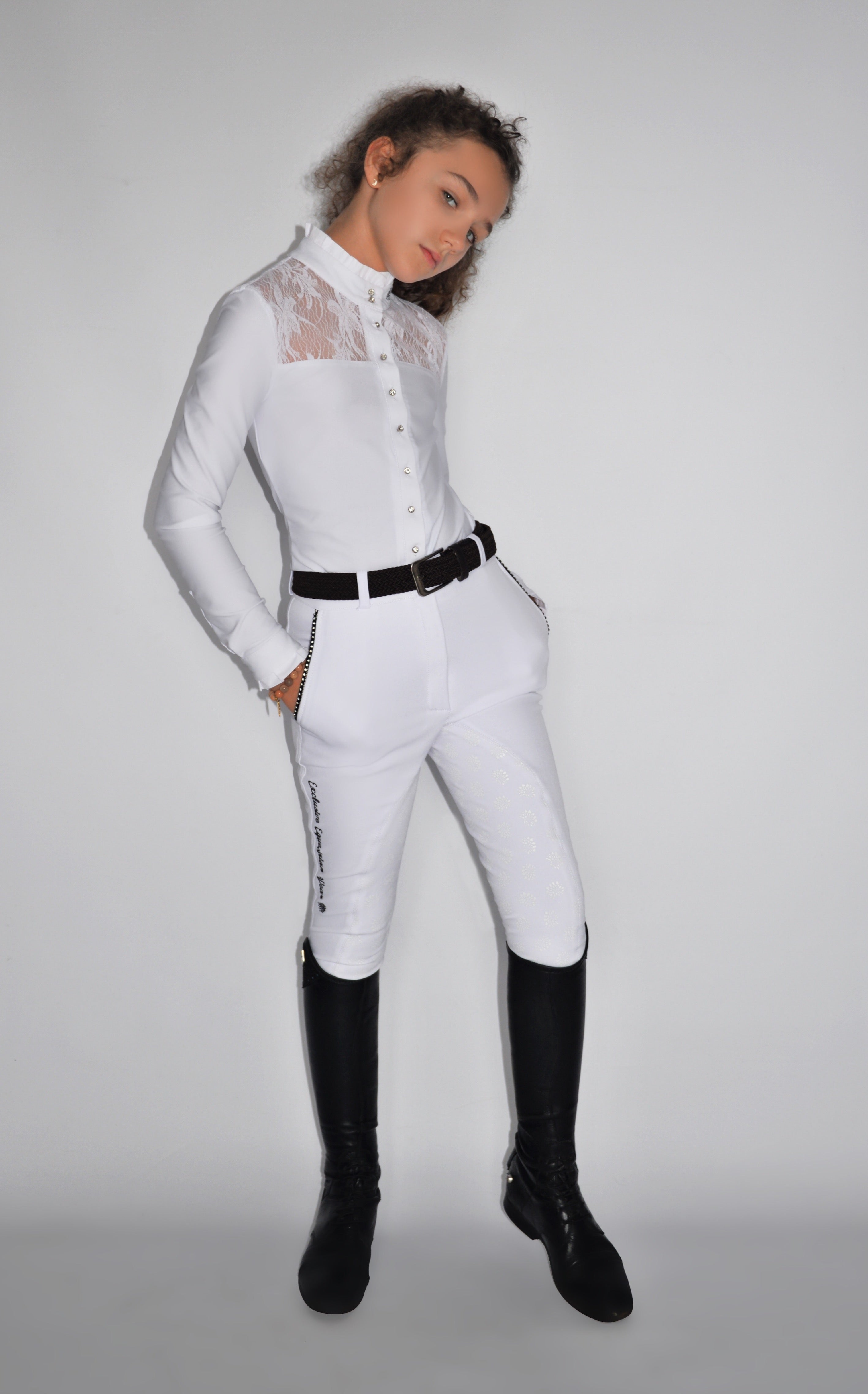 Children's Equestrian Show Shirt White WISTERIA Design By Dalia - Equiluxe Tack - Equiluxe Tack