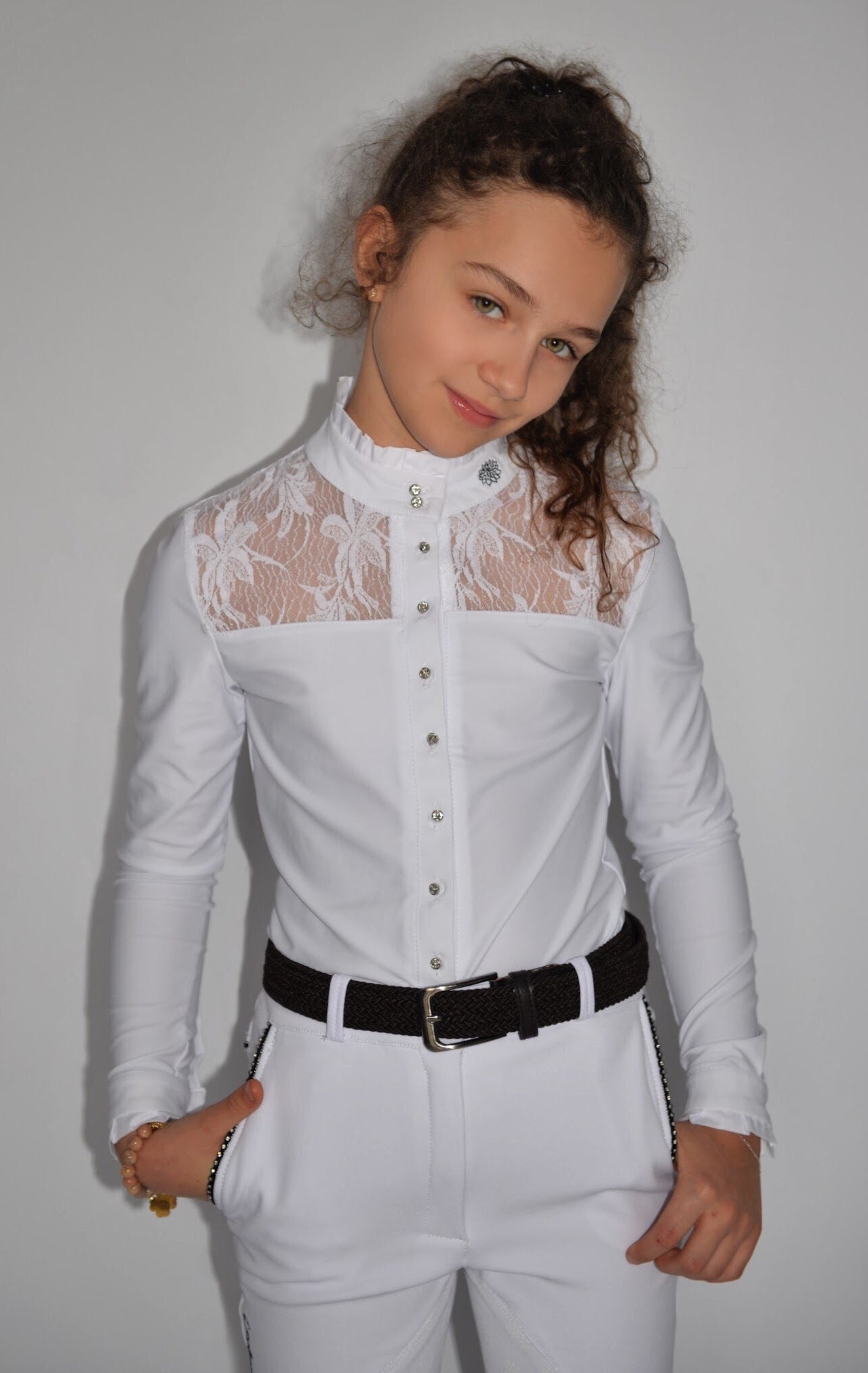 Children's Equestrian Show Shirt White WISTERIA Design By Dalia - Equiluxe Tack - Equiluxe Tack