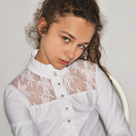 Children's Equestrian Show Shirt White WISTERIA Design By Dalia - Equiluxe Tack - Equiluxe Tack
