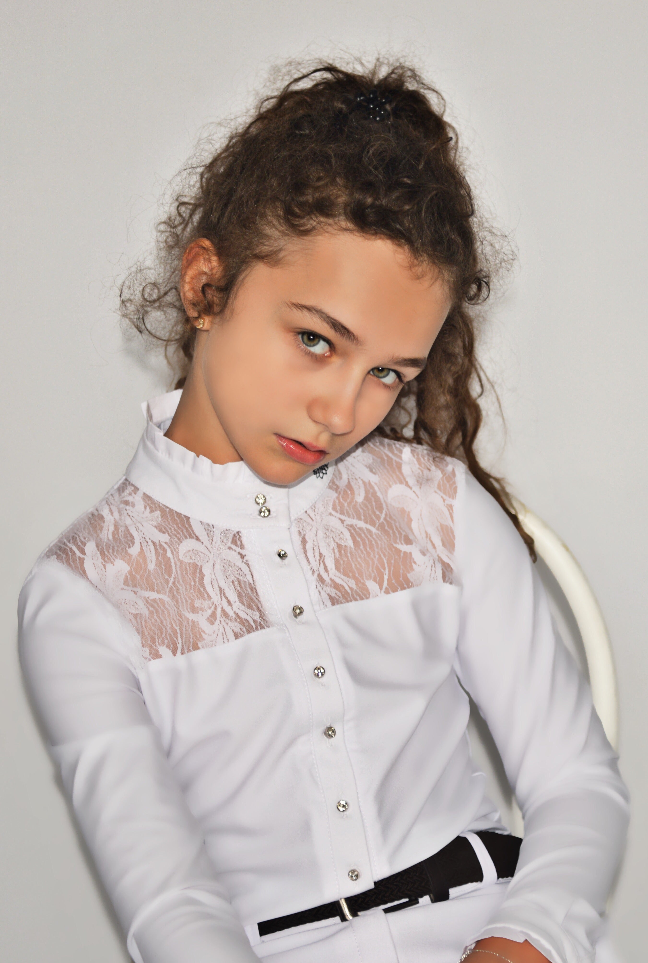 Children's Equestrian Show Shirt White WISTERIA Design By Dalia - Equiluxe Tack - Equiluxe Tack