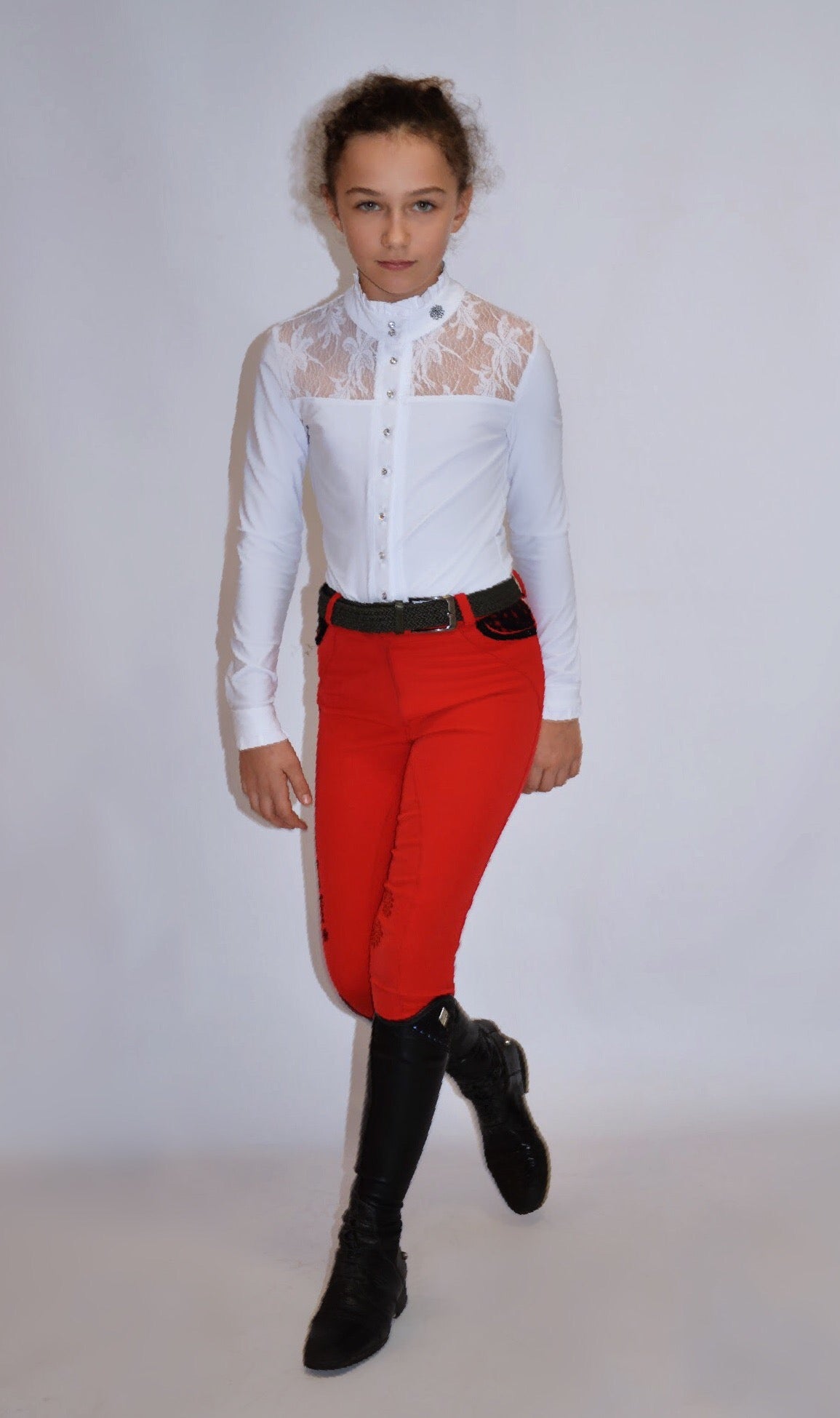Children's Equestrian Show Shirt White WISTERIA Design By Dalia - Equiluxe Tack - Equiluxe Tack