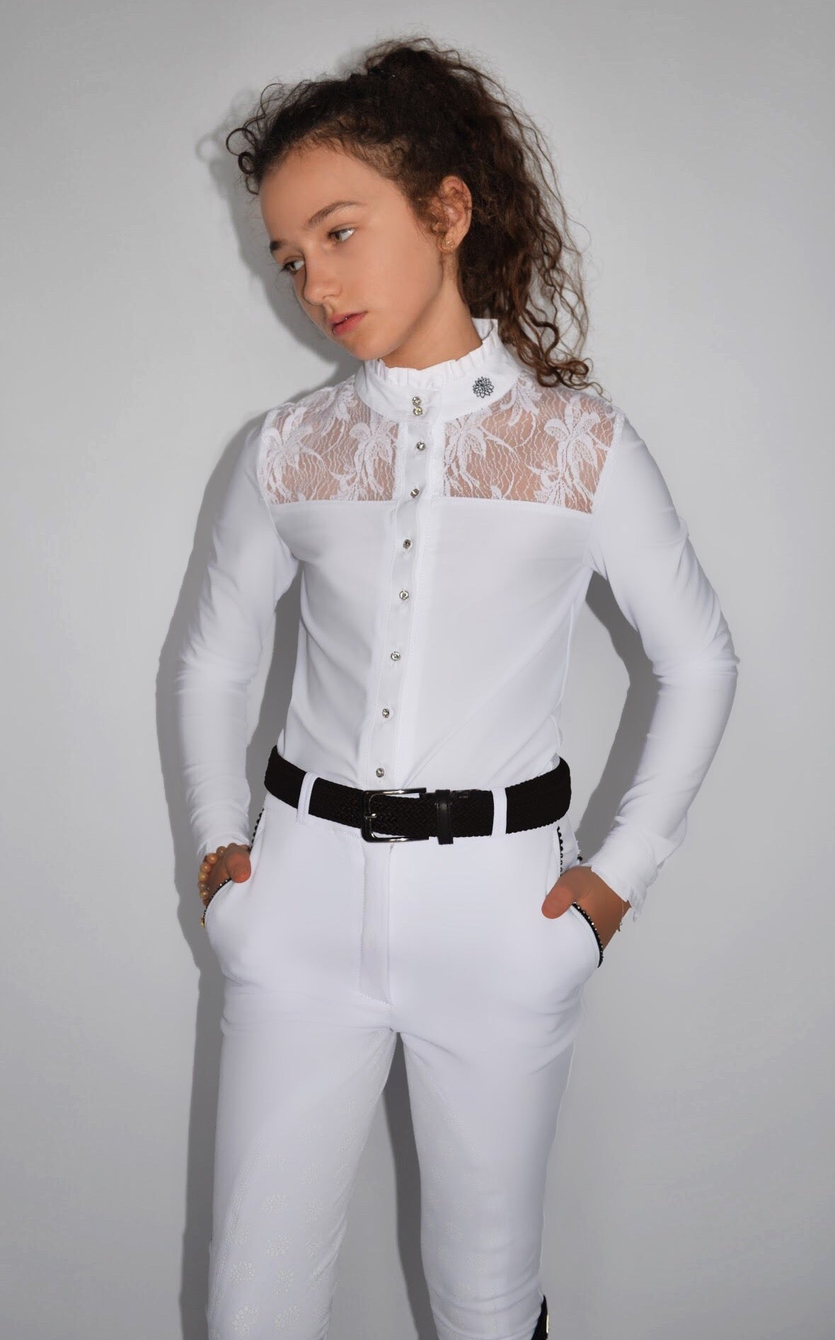 Children's Equestrian Show Shirt White WISTERIA Design By Dalia - Equiluxe Tack - Equiluxe Tack