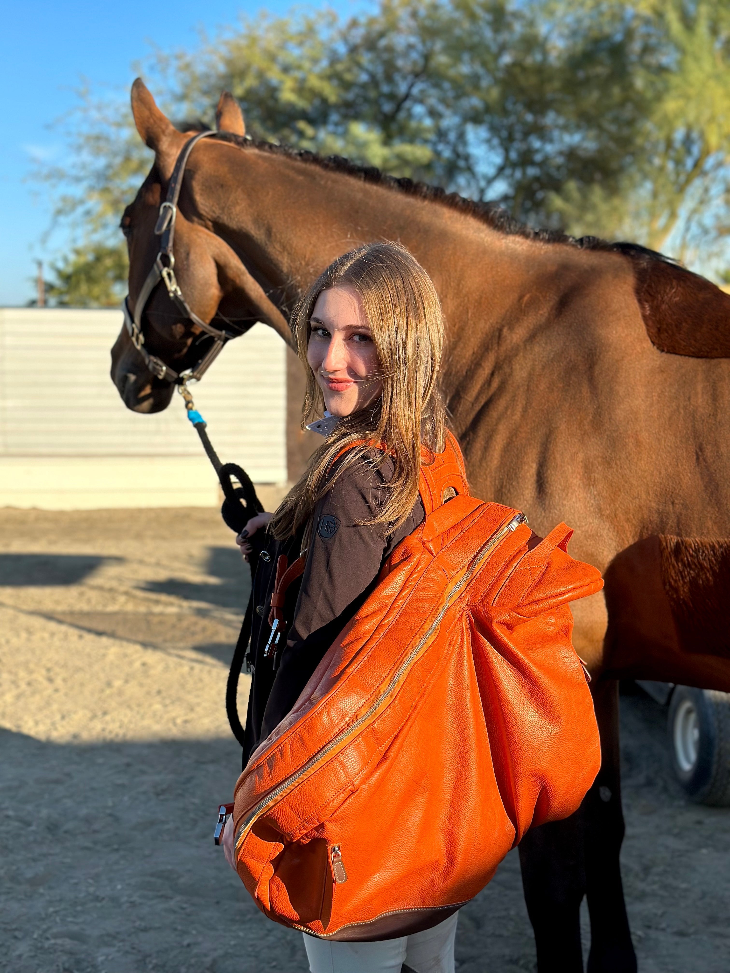 Durousset L'étalon Leather Saddle Backpack - Orange - Durousset - Equiluxe Tack