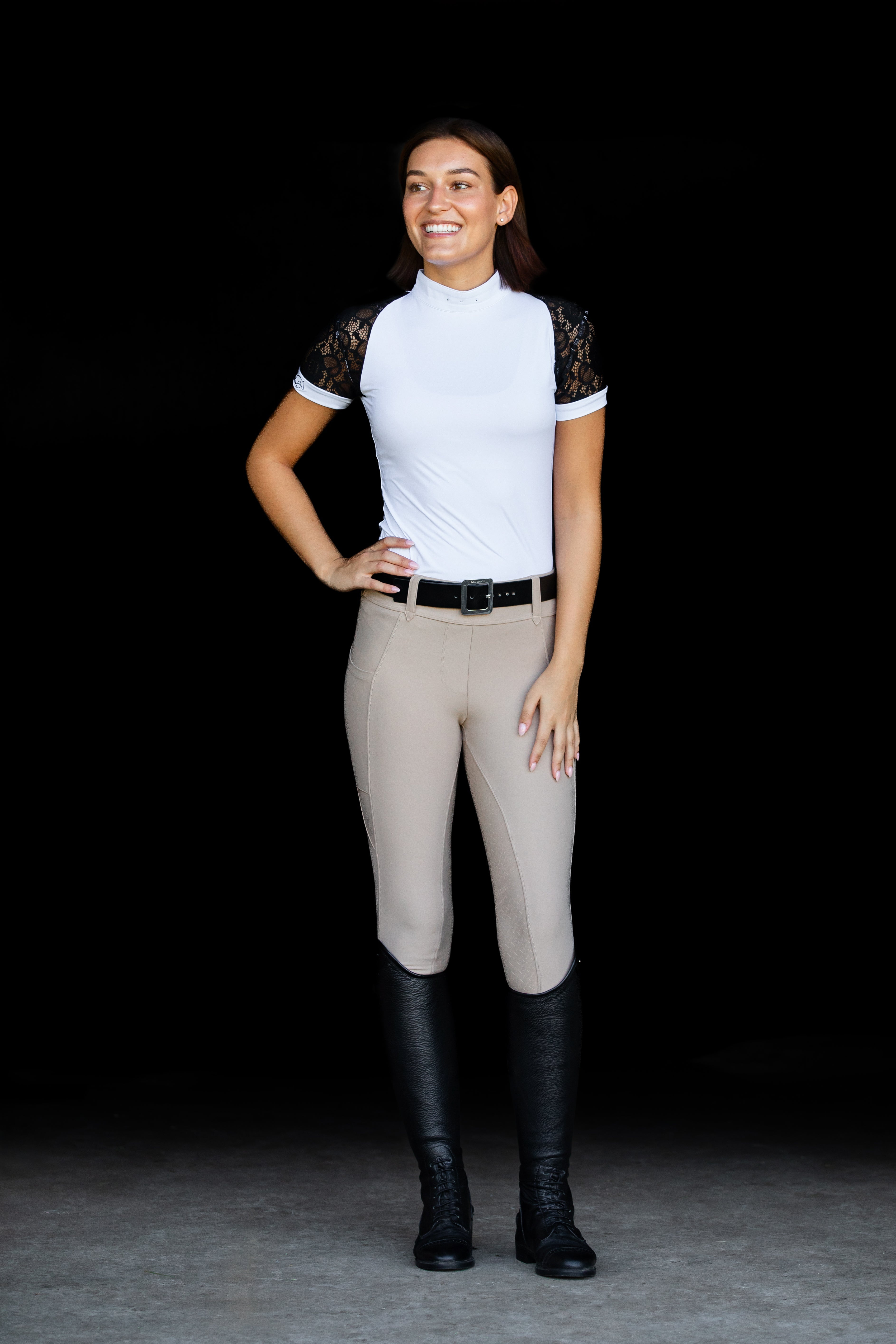 Equishow Short Sleeve Lace Shirt - White/Black - EquiShow - Equiluxe Tack