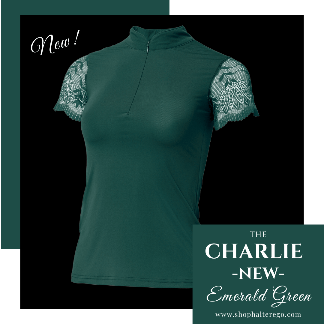 Halter Ego Charlie Short Sleeve Lace Riding Shirt - Emerald Green - Halter Ego® - Equiluxe Tack