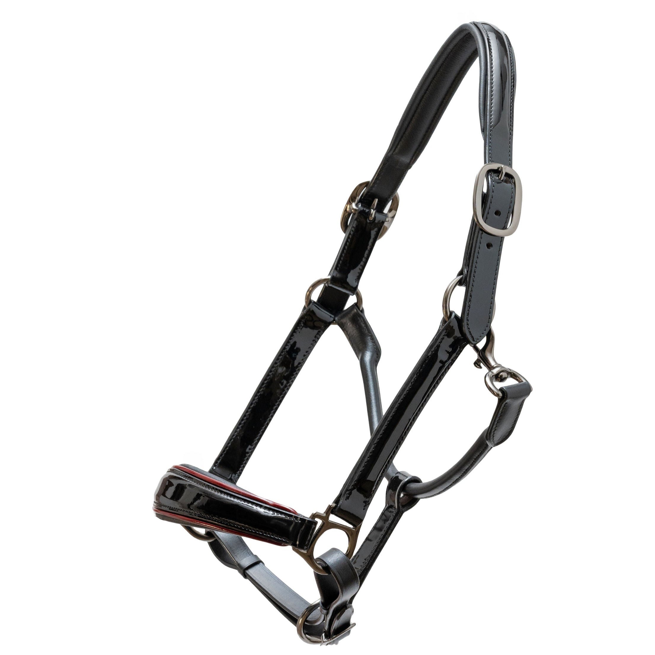 Halter Ego Hayworth Black Patent Leather Halter with Burgundy Piping - Halter Ego® - Equiluxe Tack