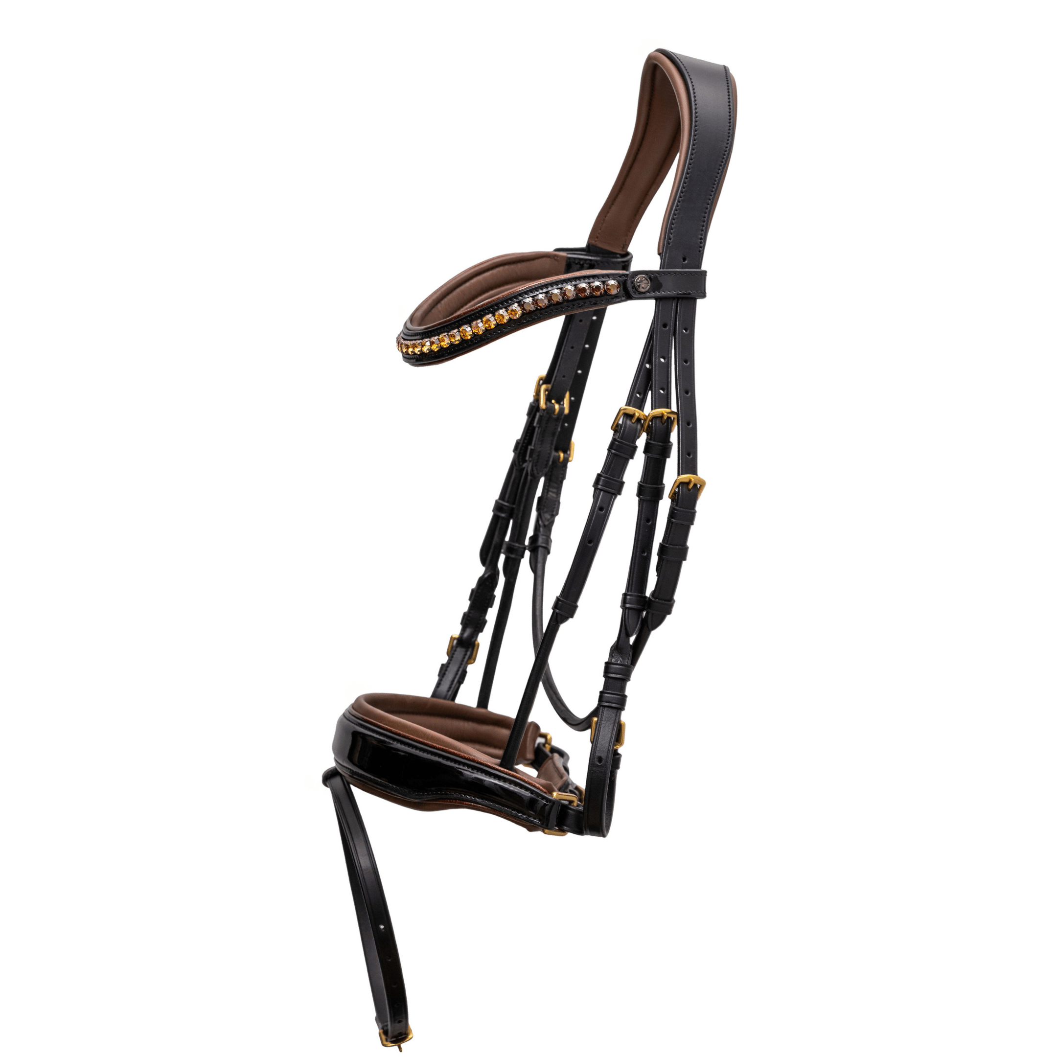 Halter Ego The Palermo Black Patent Leather Snaffle with Brown Padding - Halter Ego® - Equiluxe Tack