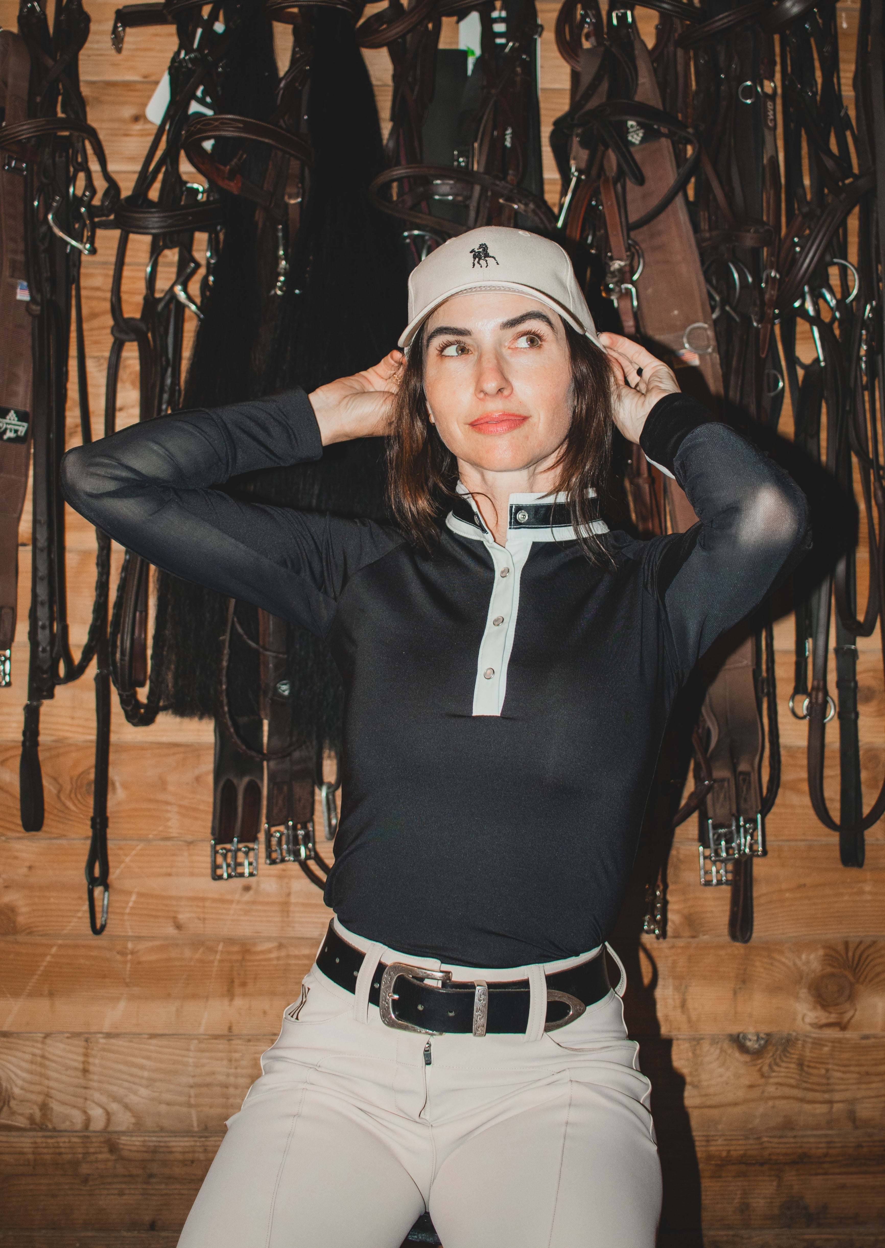 Milton Menasco | Gimme Ribbon Equestrian Top with Mesh Undersleeves - Street and Saddle - Equiluxe Tack