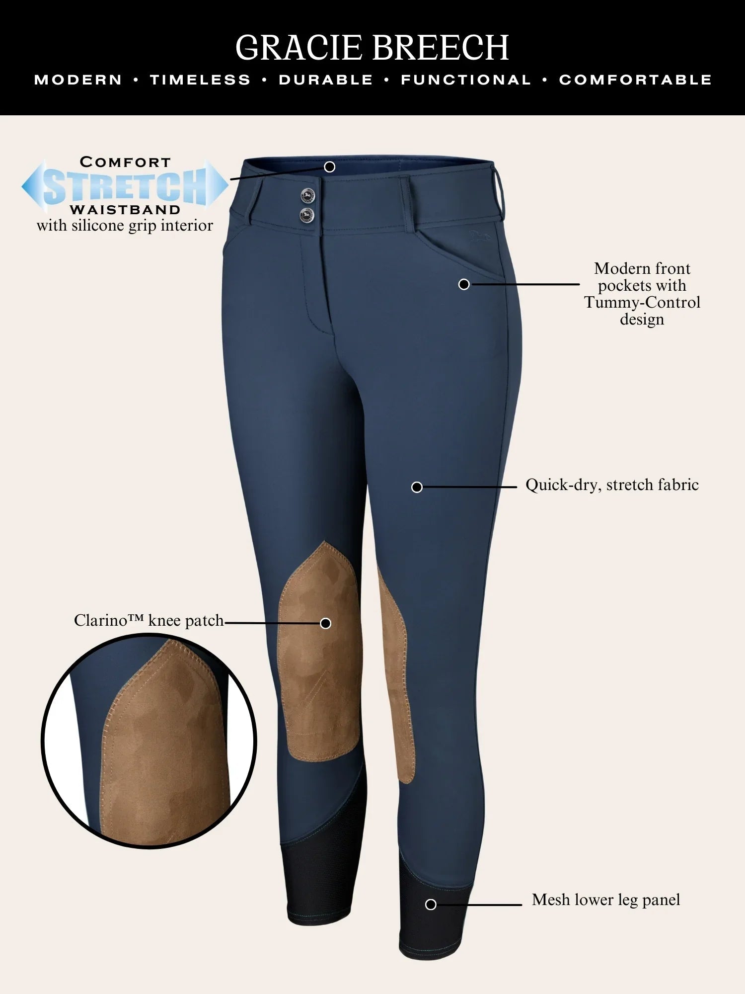 R.J. Classics Gracie Knee Patch Breech - Sand - R.J. Classics - Equiluxe Tack