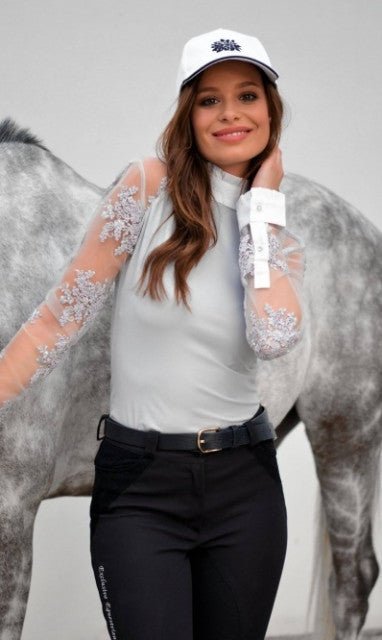 Women's Equestrian Shirt Grey GRACE Design By Dalia - Equiluxe Tack - Equiluxe Tack