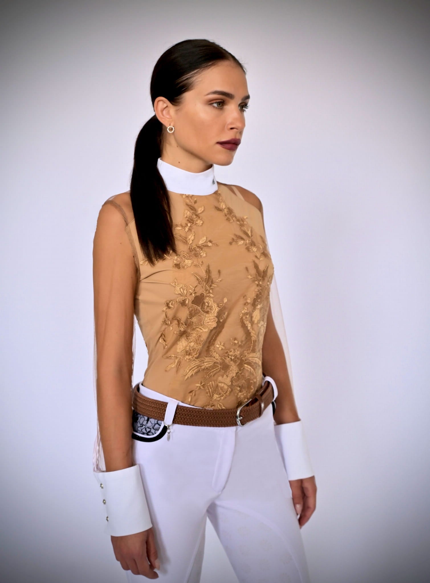 Women's Equestrian Show Shirt Beige DIANA Design By Dalia - Equiluxe Tack - Equiluxe Tack