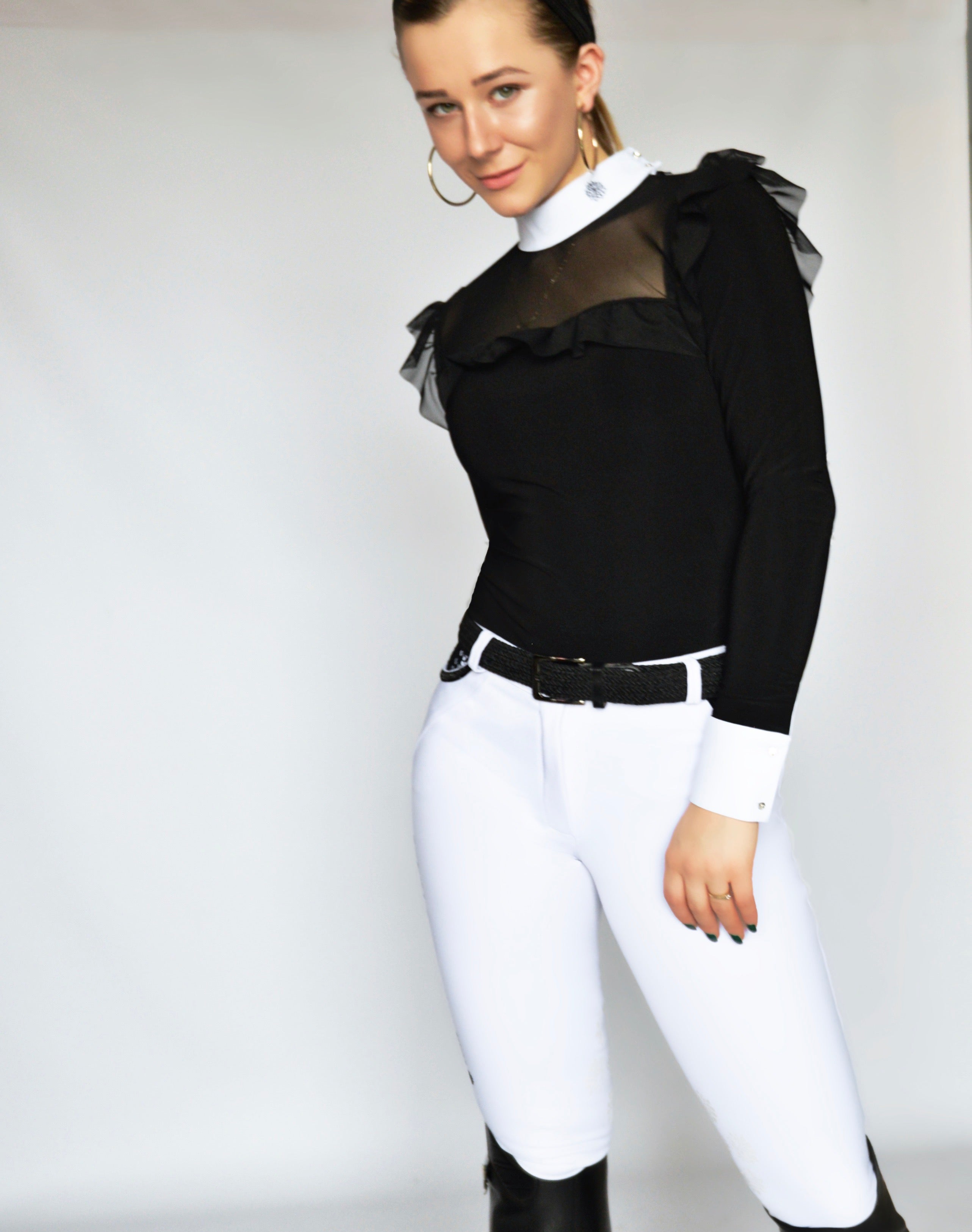 Women's Equestrian Show Shirt Black ANASTASIA Design By Dalia - Equiluxe Tack - Equiluxe Tack