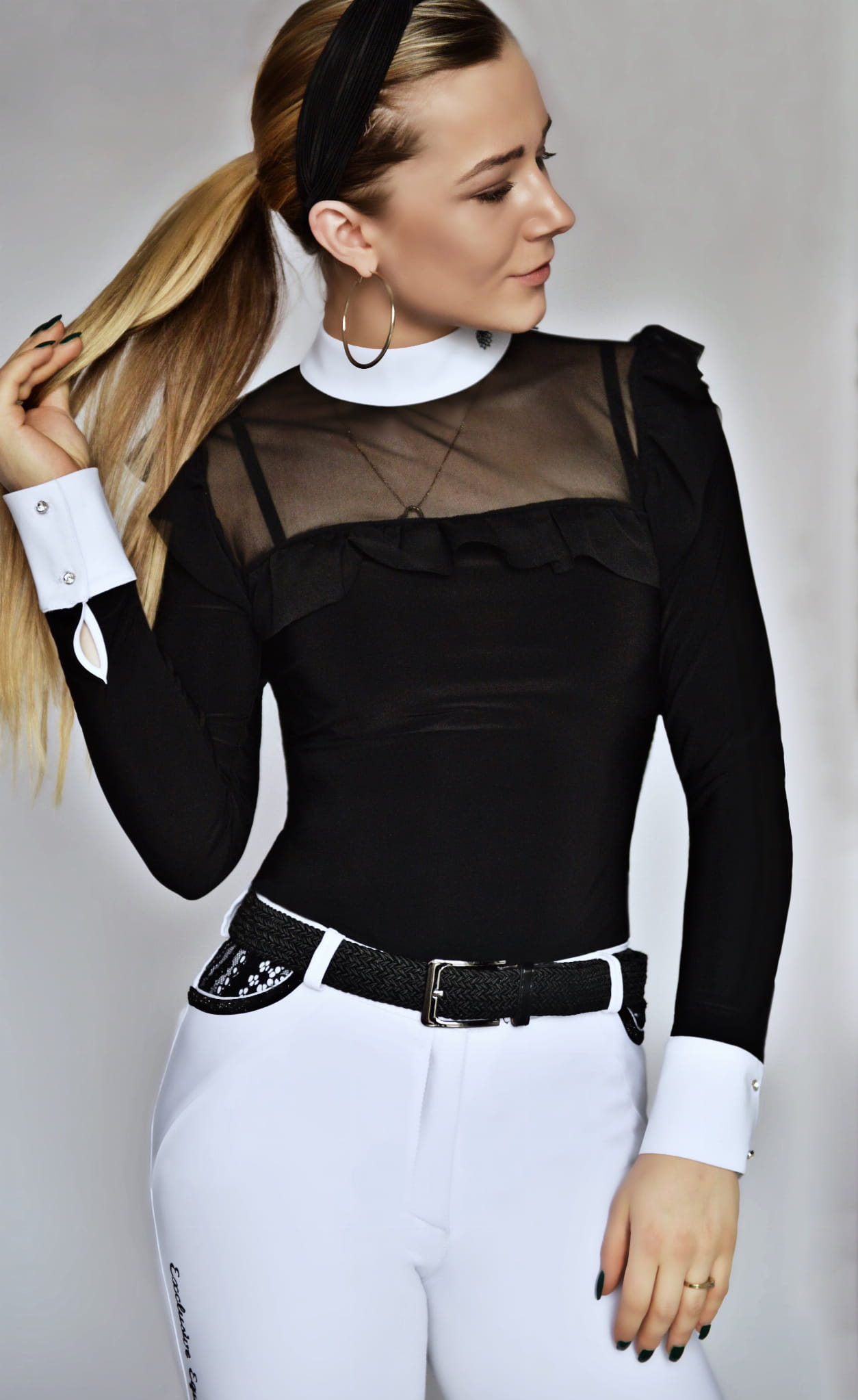 Women's Equestrian Show Shirt Black ANASTASIA Design By Dalia - Equiluxe Tack - Equiluxe Tack