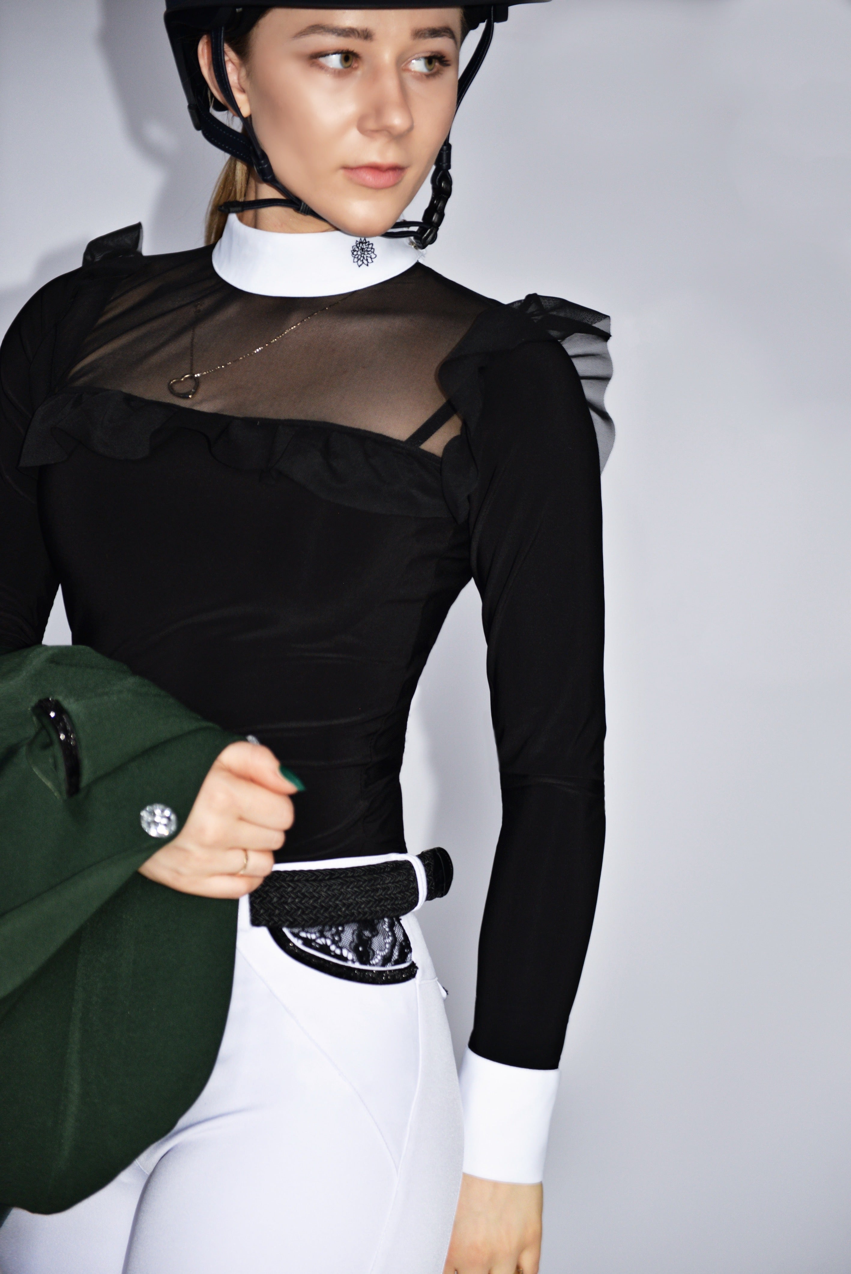 Women's Equestrian Show Shirt Black ANASTASIA Design By Dalia - Equiluxe Tack - Equiluxe Tack