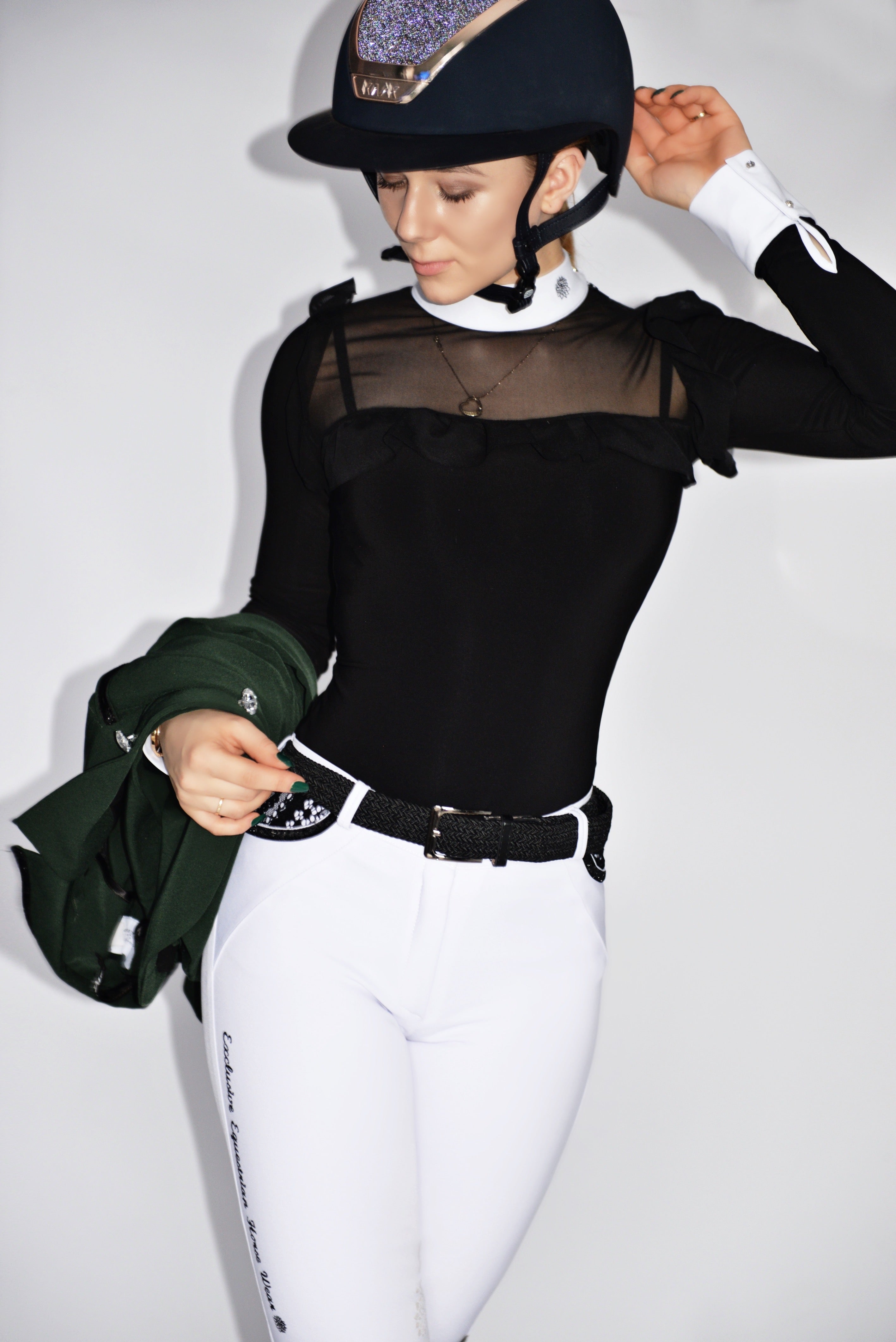 Women's Equestrian Show Shirt Black ANASTASIA Design By Dalia - Equiluxe Tack - Equiluxe Tack