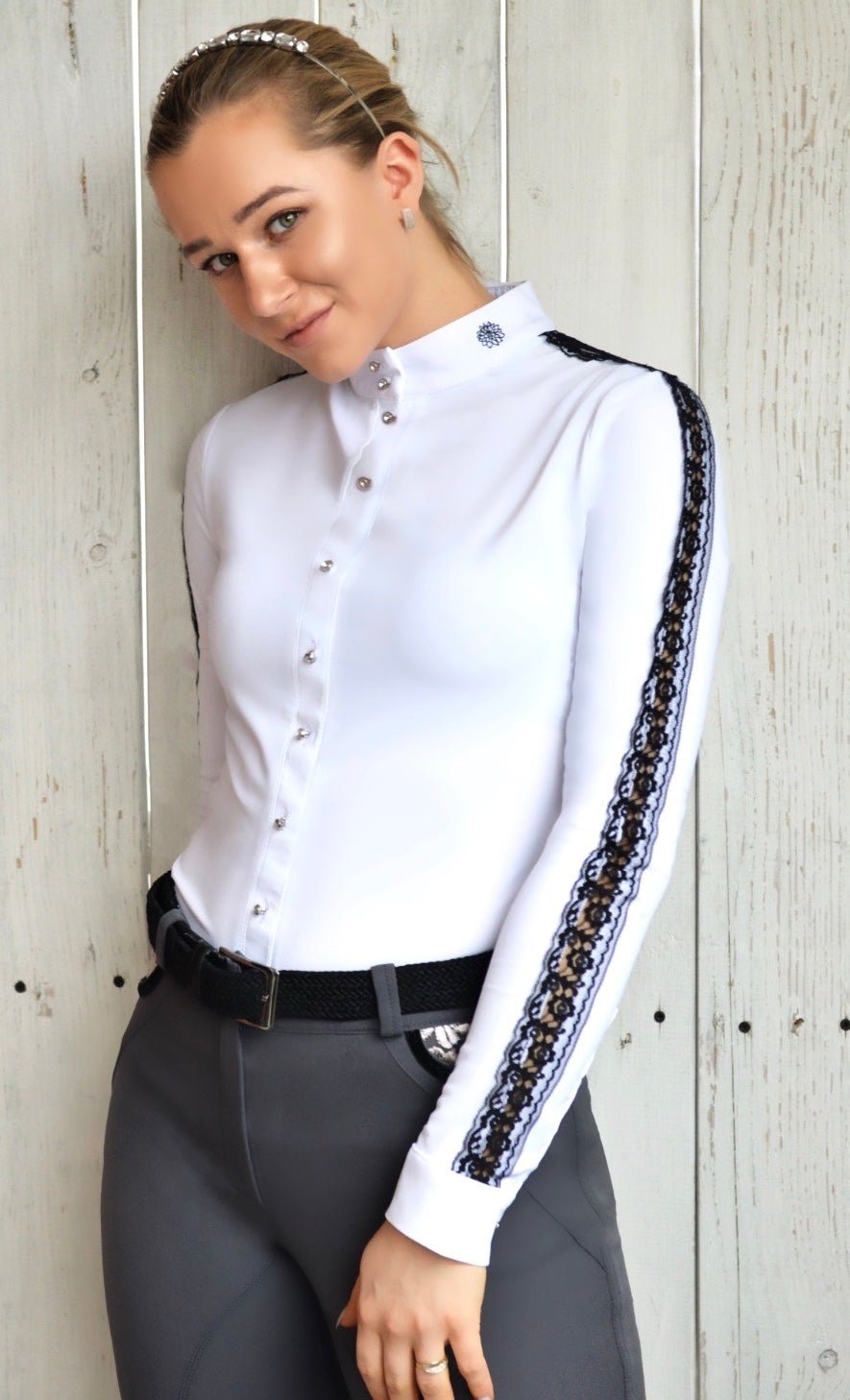 Women's Equestrian Show Shirt B&W CLAIRE Design By Dalia - Equiluxe Tack - Equiluxe Tack