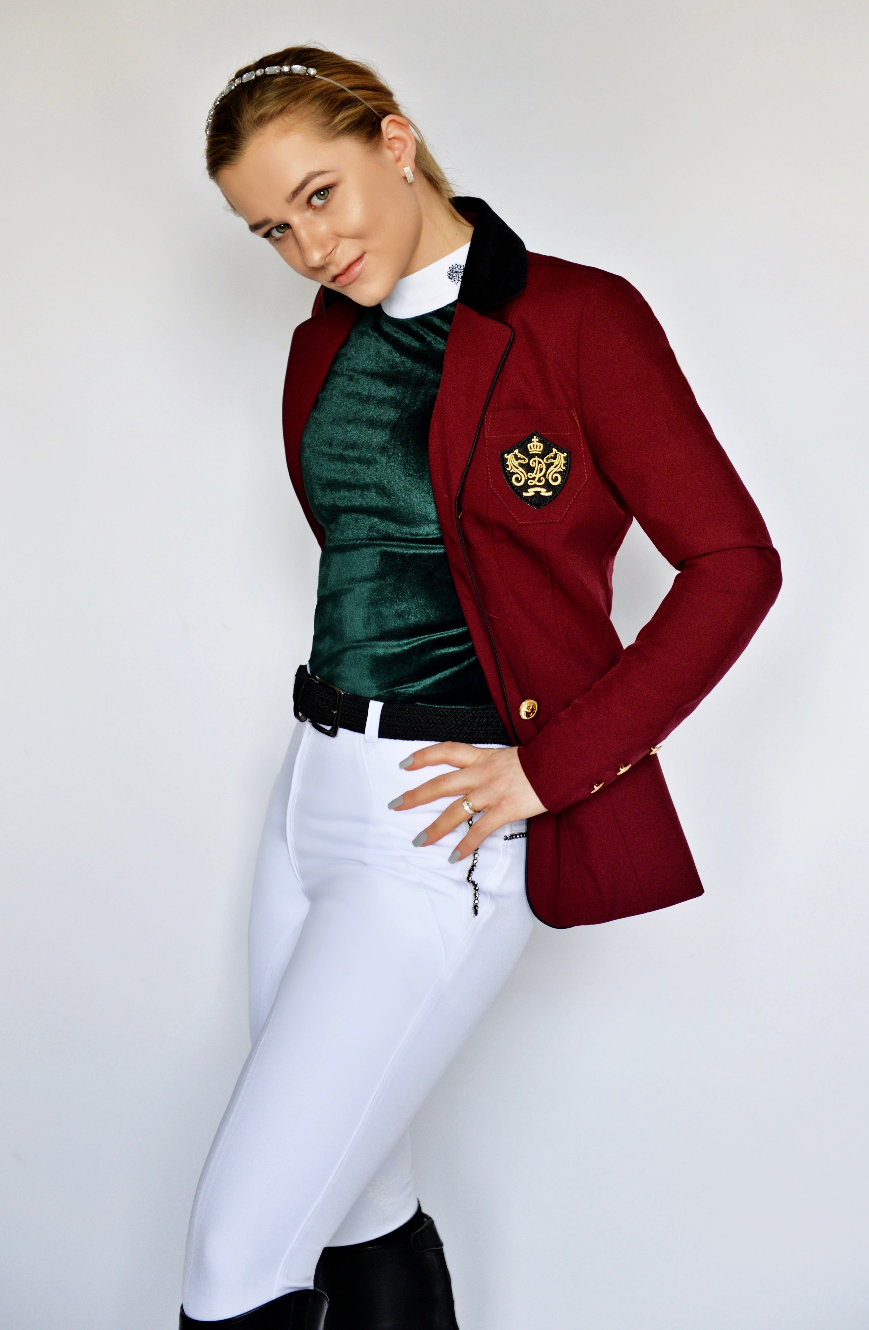 Women's Equestrian Show Shirt Green EMERALD Design By Dalia - Equiluxe Tack - Equiluxe Tack