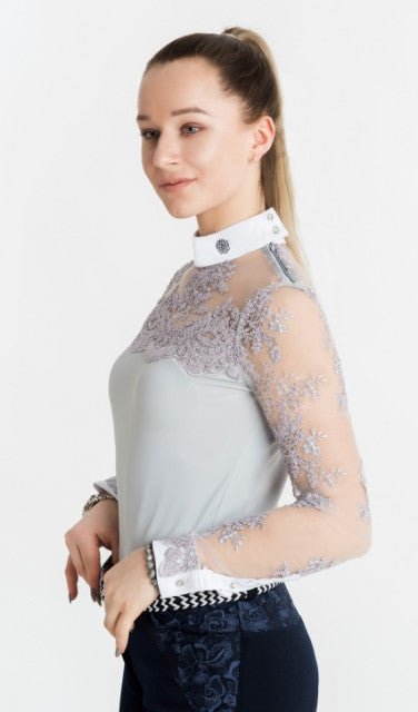 Women's Equestrian Show Shirt Grey DAISY Design By Dalia - Equiluxe Tack - Equiluxe Tack