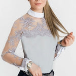 Women's Equestrian Show Shirt Grey DAISY Design By Dalia - Equiluxe Tack - Equiluxe Tack