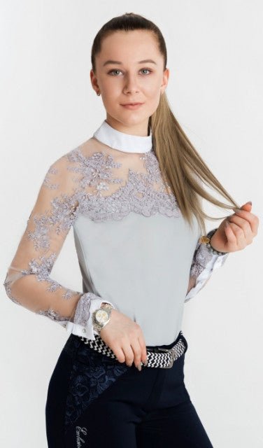Women's Equestrian Show Shirt Grey DAISY Design By Dalia - Equiluxe Tack - Equiluxe Tack