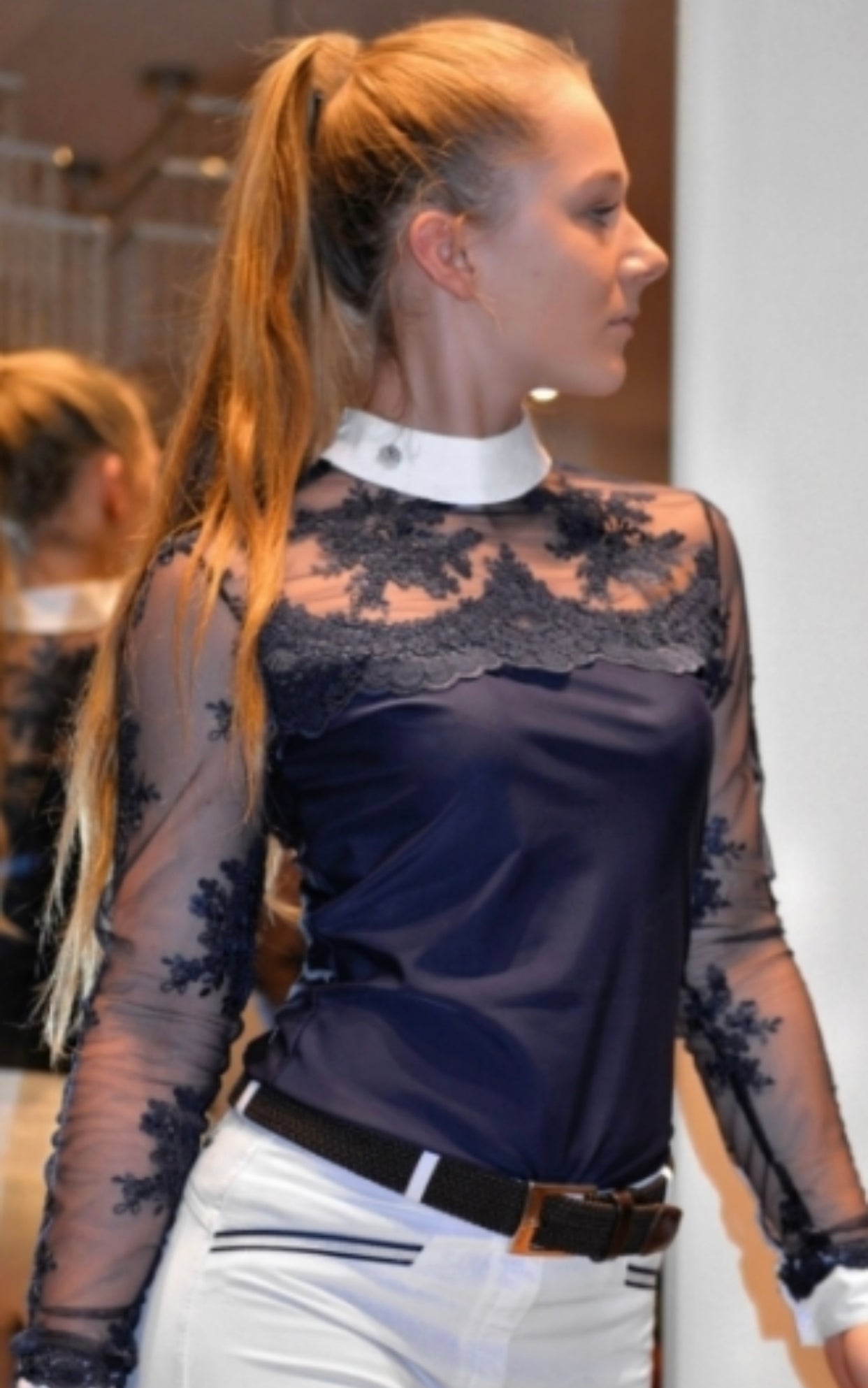 Women's Equestrian Show Shirt Navy Blue DAISY Design By Dalia - Equiluxe Tack - Equiluxe Tack