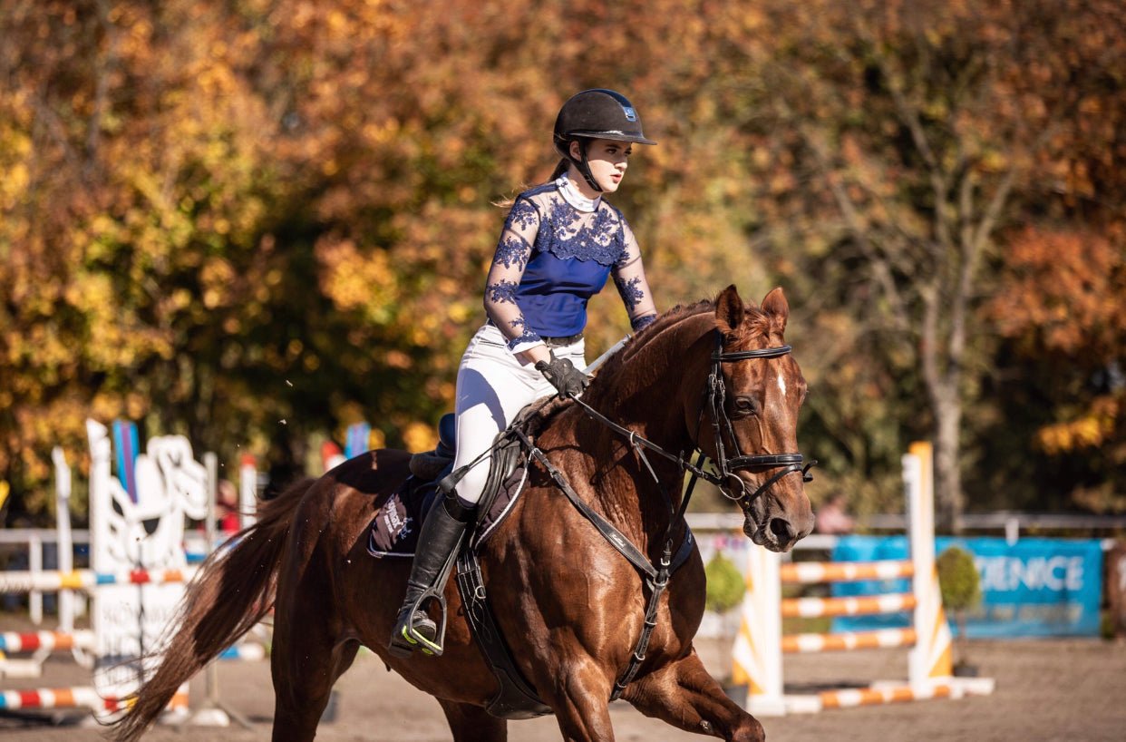 Women's Equestrian Show Shirt Navy Blue DAISY Design By Dalia - Equiluxe Tack - Equiluxe Tack