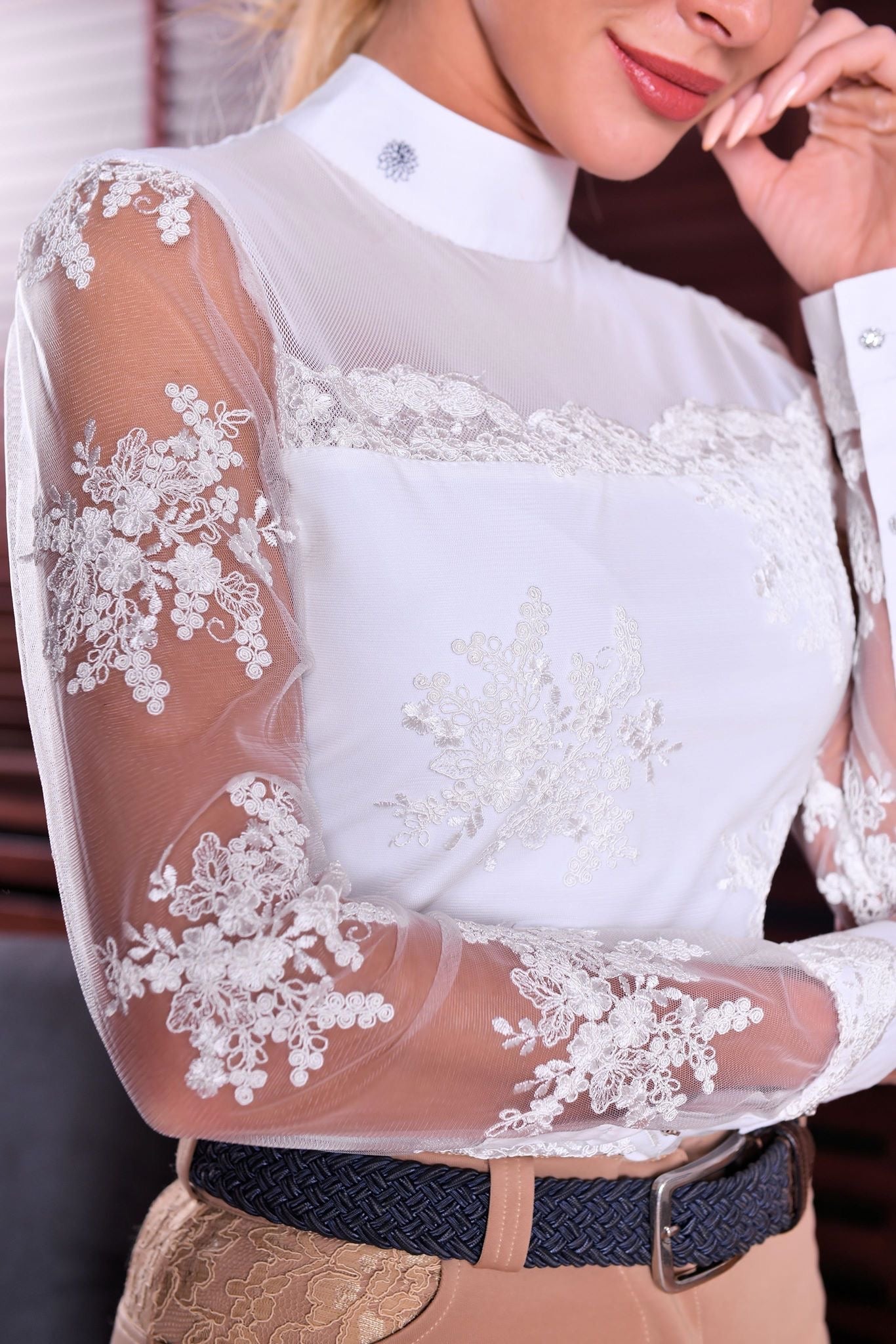 Women's Equestrian Show Shirt White CHLOE Design By Dalia - Equiluxe Tack - Equiluxe Tack