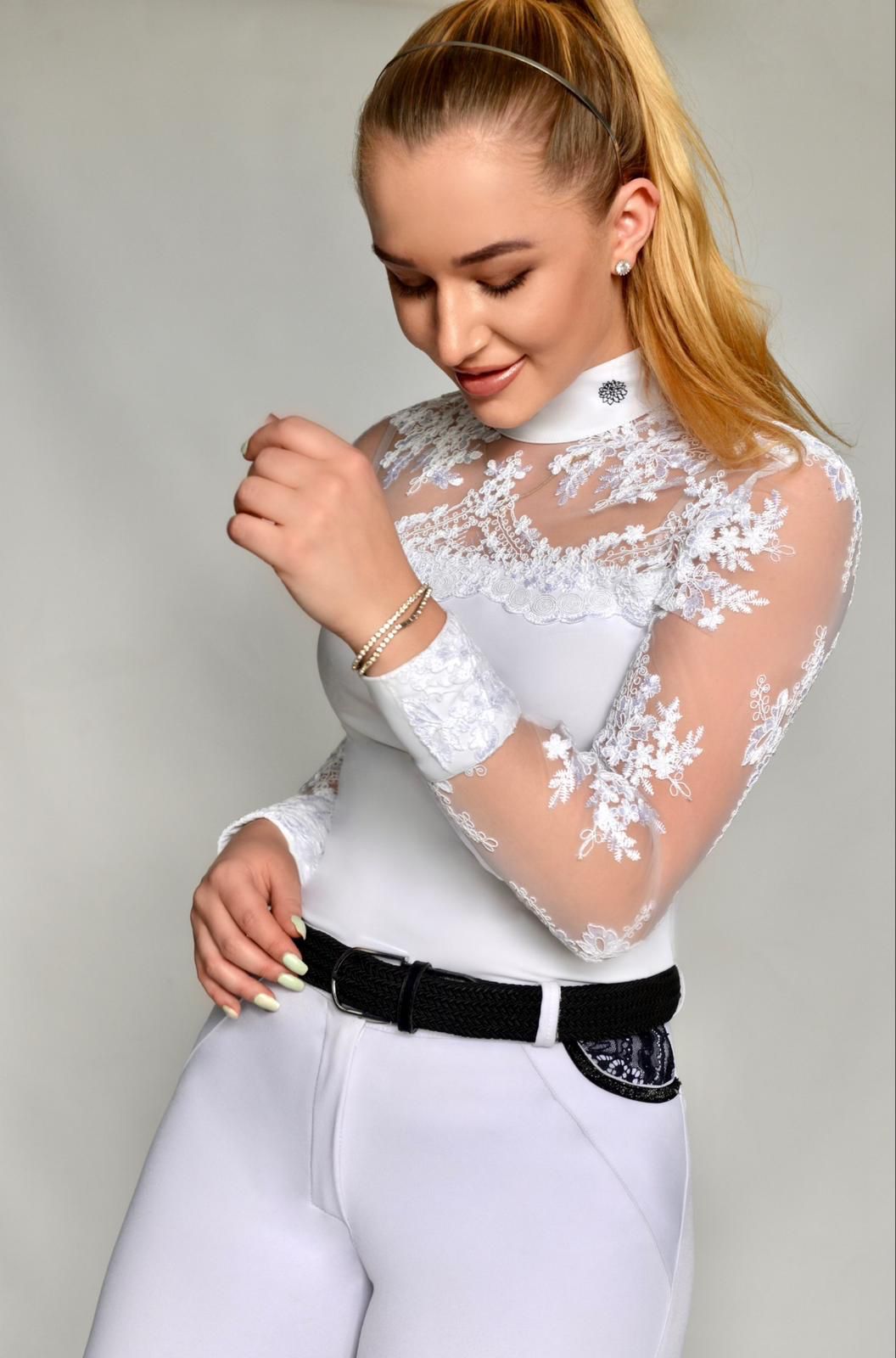Women's Equestrian Show Shirt White DAISY Design By Dalia - Equiluxe Tack - Equiluxe Tack