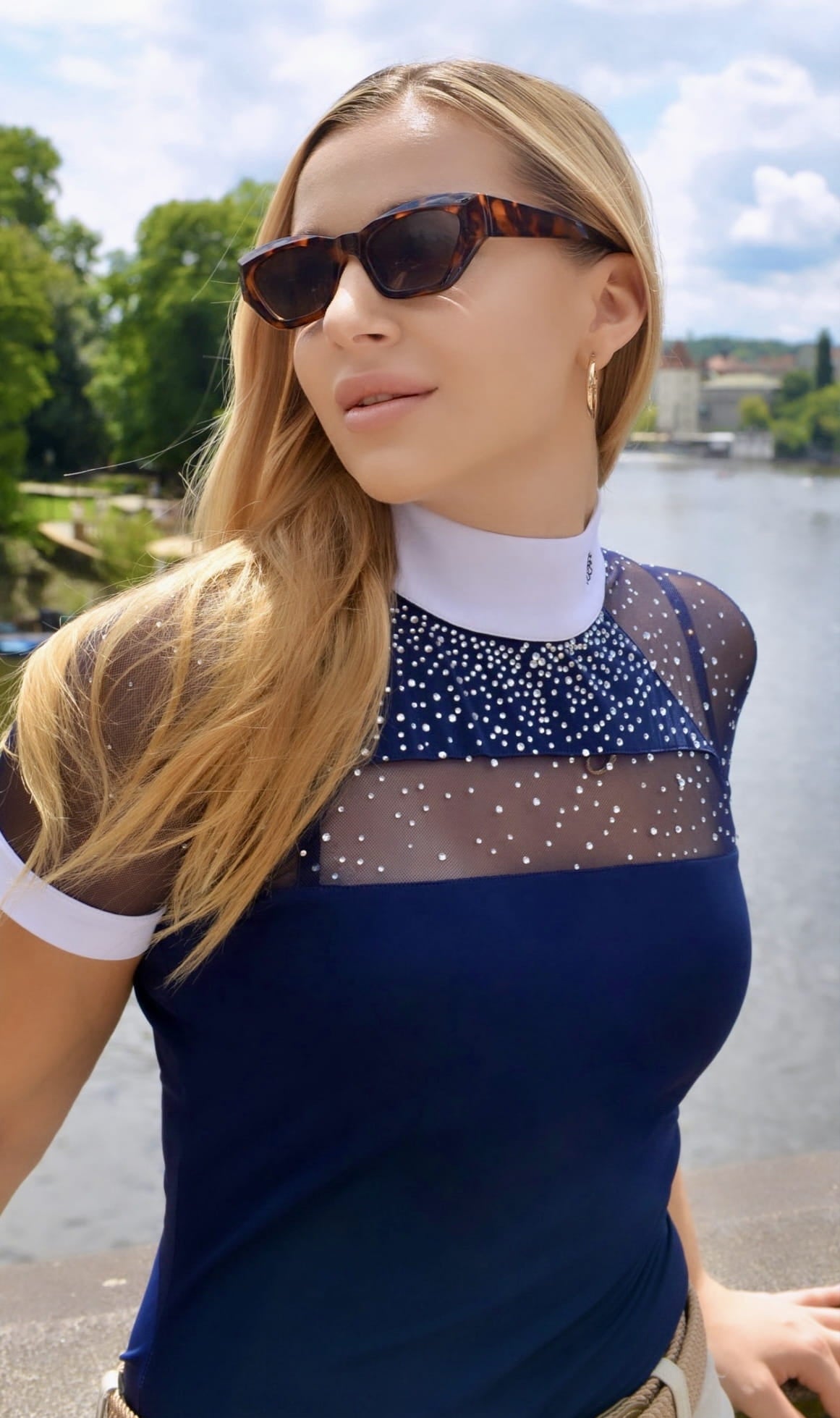 Women's Riding Shirt Navy Blue OPHELIA Design By Dalia - Equiluxe Tack - Equiluxe Tack