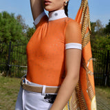 Women's Riding Shirt Orange LAUREL Design By Dalia - Equiluxe Tack - Equiluxe Tack