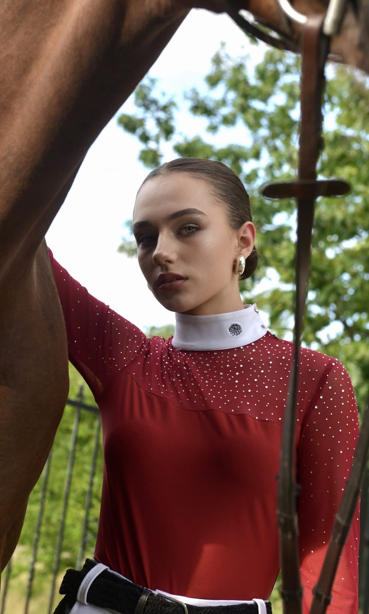 Women's Show Shirt Red Burgundy ROSALIA Design By Dalia - Equiluxe Tack - Equiluxe Tack