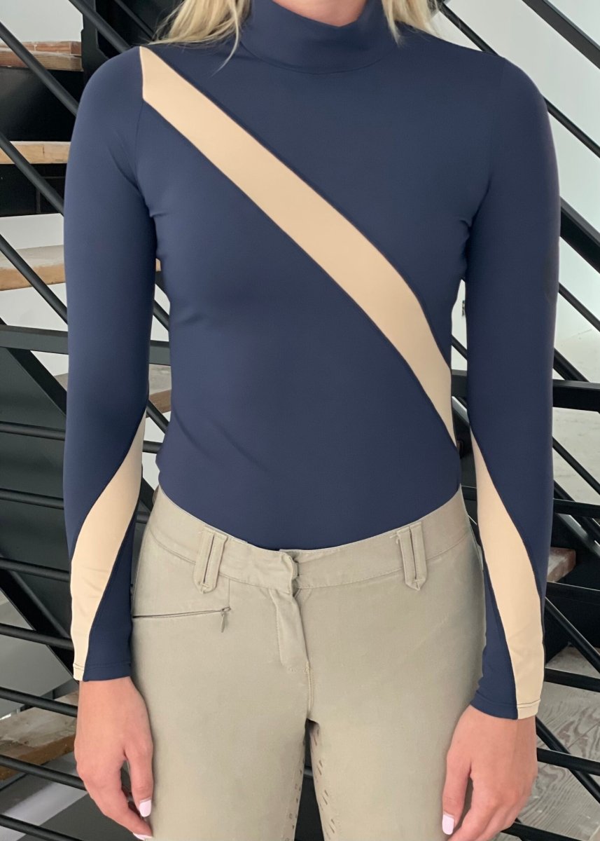 GRACE Turtleneq Long Sleeve Sunshirt - Navy & Beige - Equestrian Club - Equiluxe Tack