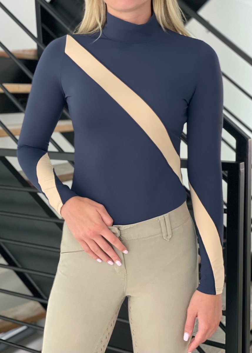 GRACE Turtleneq Long Sleeve Sunshirt - Navy & Beige - Equestrian Club - Equiluxe Tack