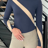 GRACE Turtleneq Long Sleeve Sunshirt - Navy & Beige - Equestrian Club - Equiluxe Tack