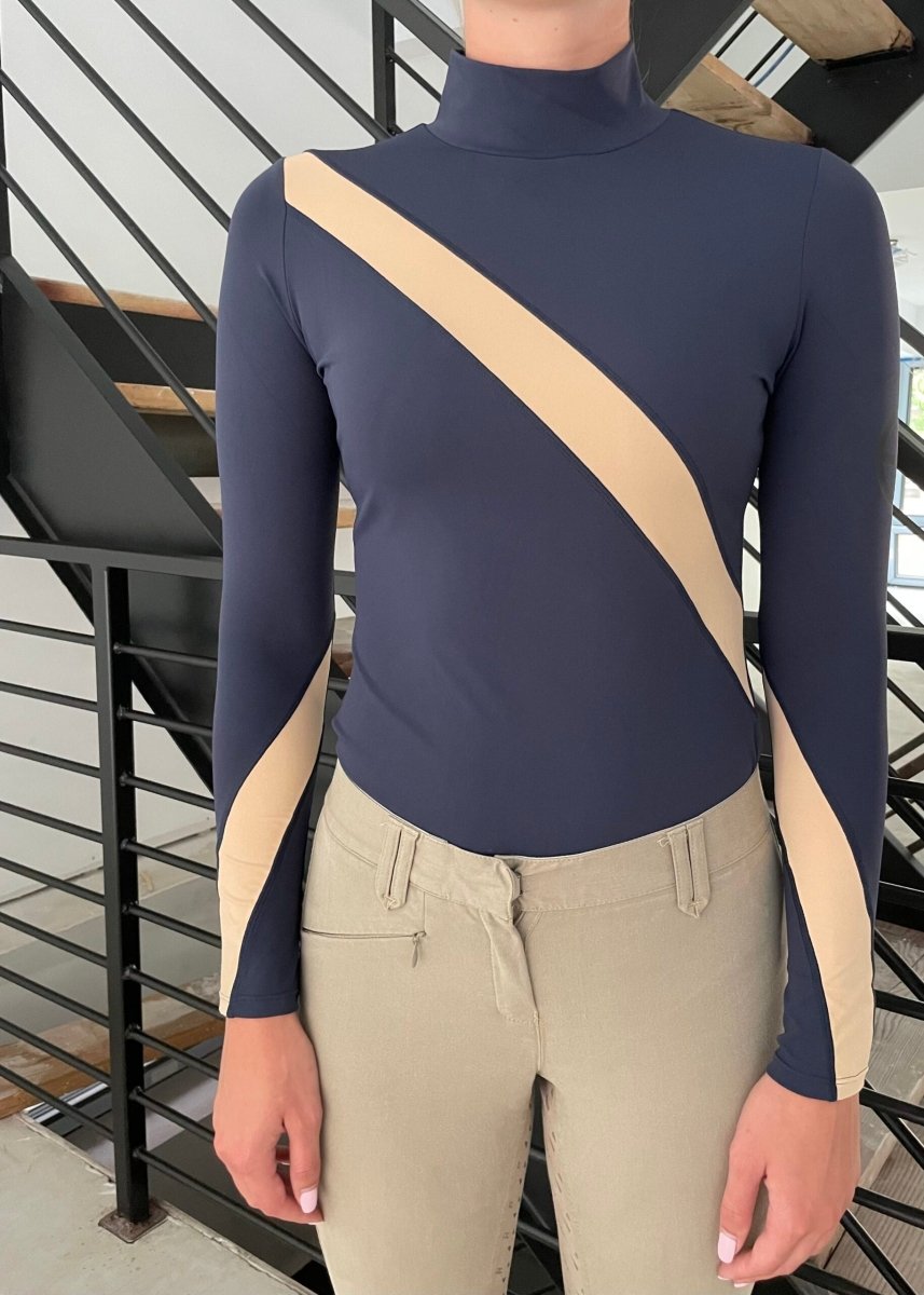 GRACE Turtleneq Long Sleeve Sunshirt - Navy & Beige - Equestrian Club - Equiluxe Tack