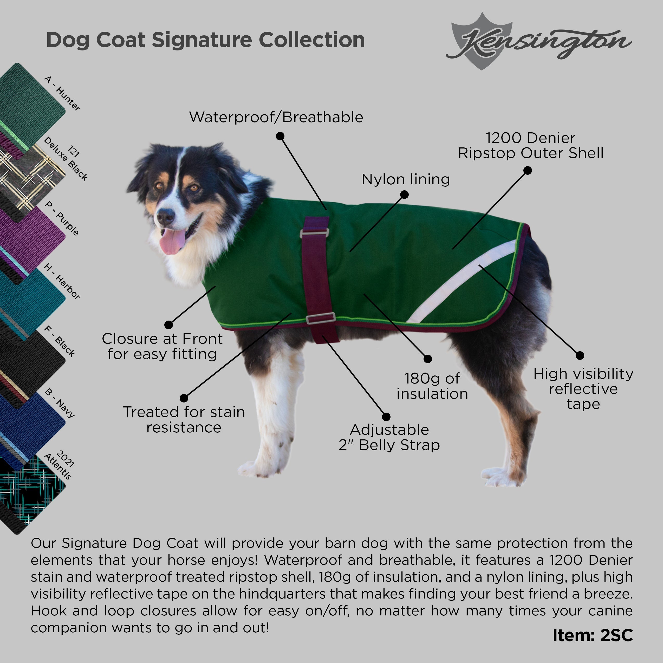 1200Denier "180G" Medium Weight Waterproof & Breathable Dog Coat - Kensington Protective Products - Equiluxe Tack