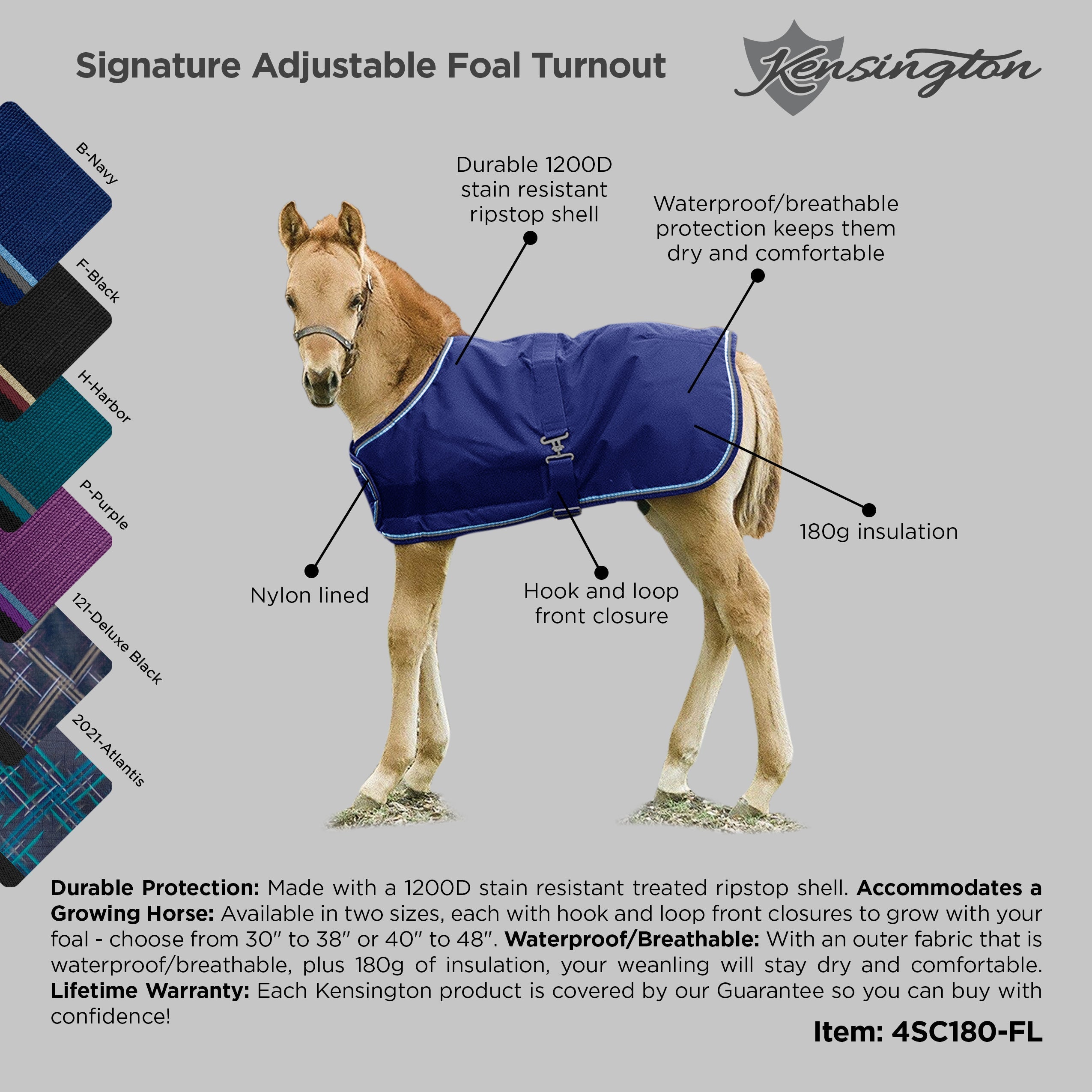 1200Denier Adjustable Foal "180G" Medium Weight Waterproof & Breathable Winter Turnout - Kensington Protective Products - Equiluxe Tack