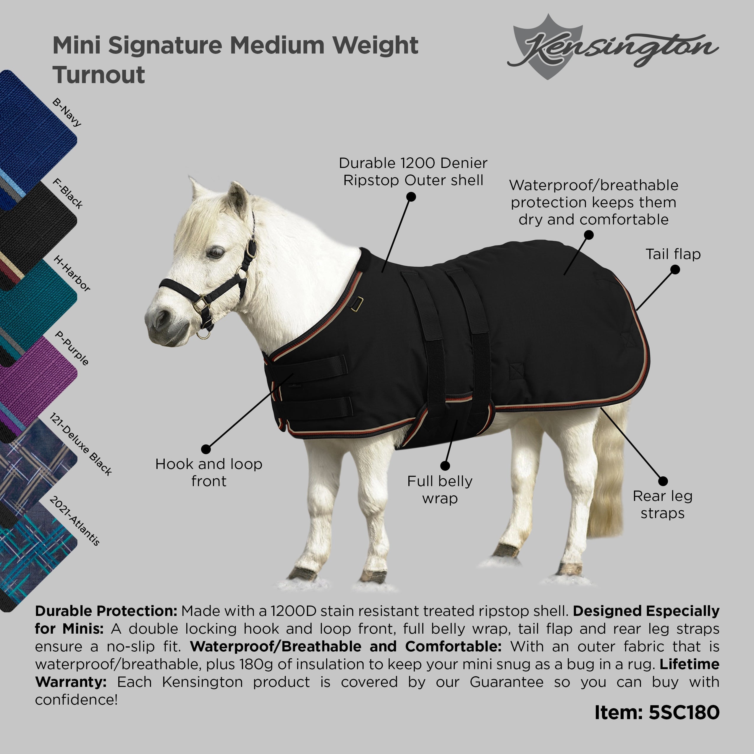 1200Denier Mini "180G" Medium Weight Waterproof & Breathable Winter Turnout - Kensington Protective Products - Equiluxe Tack