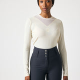 PS of Sweden Leandra Long Sleeve Striped Mesh Top - Vanilla Beige