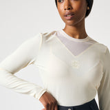 PS of Sweden Leandra Long Sleeve Striped Mesh Top - Vanilla Beige