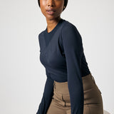 PS of Sweden Leandra Long Sleeve Striped Mesh Top - Navy