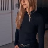 Solid Citizen Equestrian Mel Mock Neck | Italian Rib | Long Sleeve Schooling Top | Jet