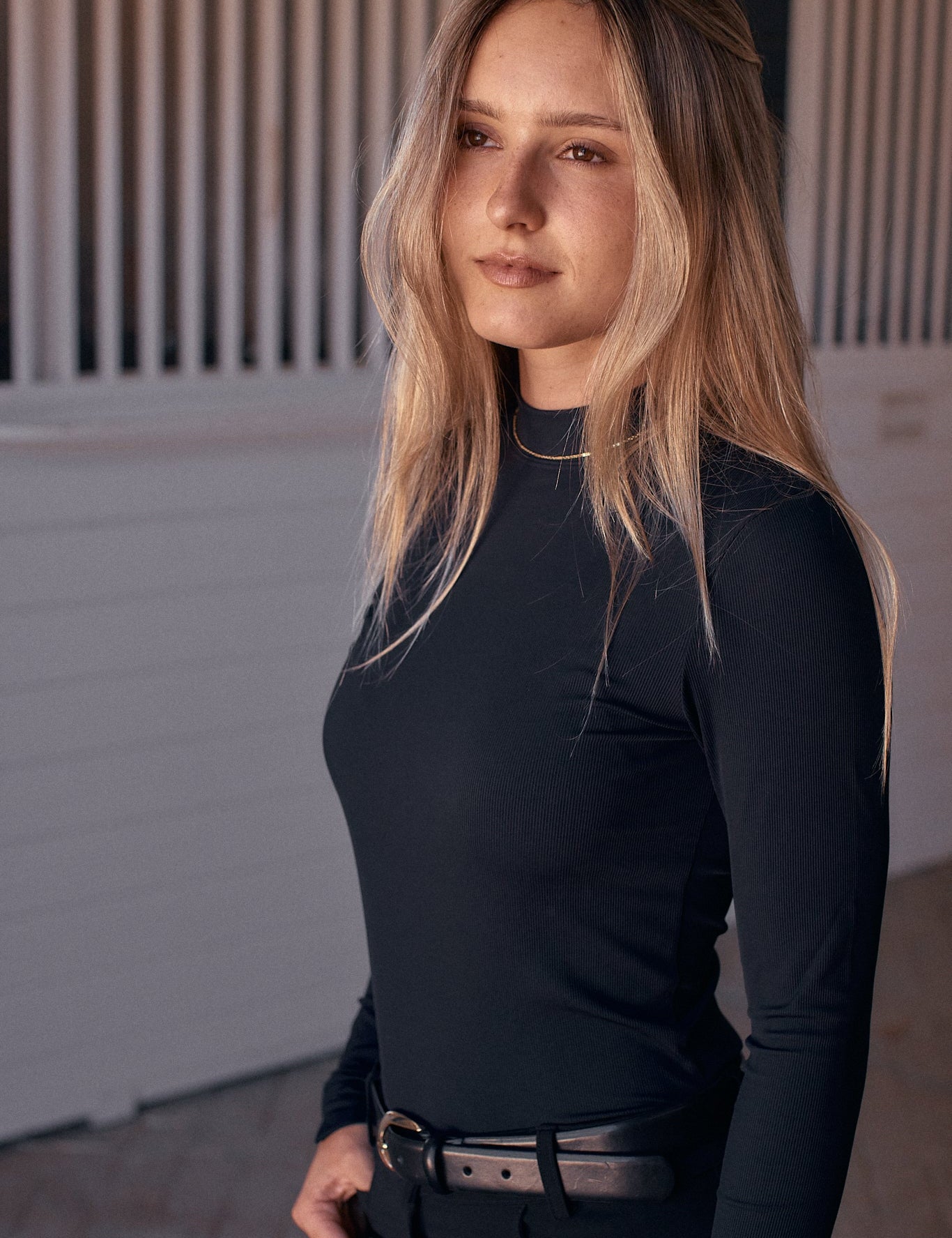 Solid Citizen Equestrian Mel Mock Neck | Italian Rib | Long Sleeve Schooling Top | Jet