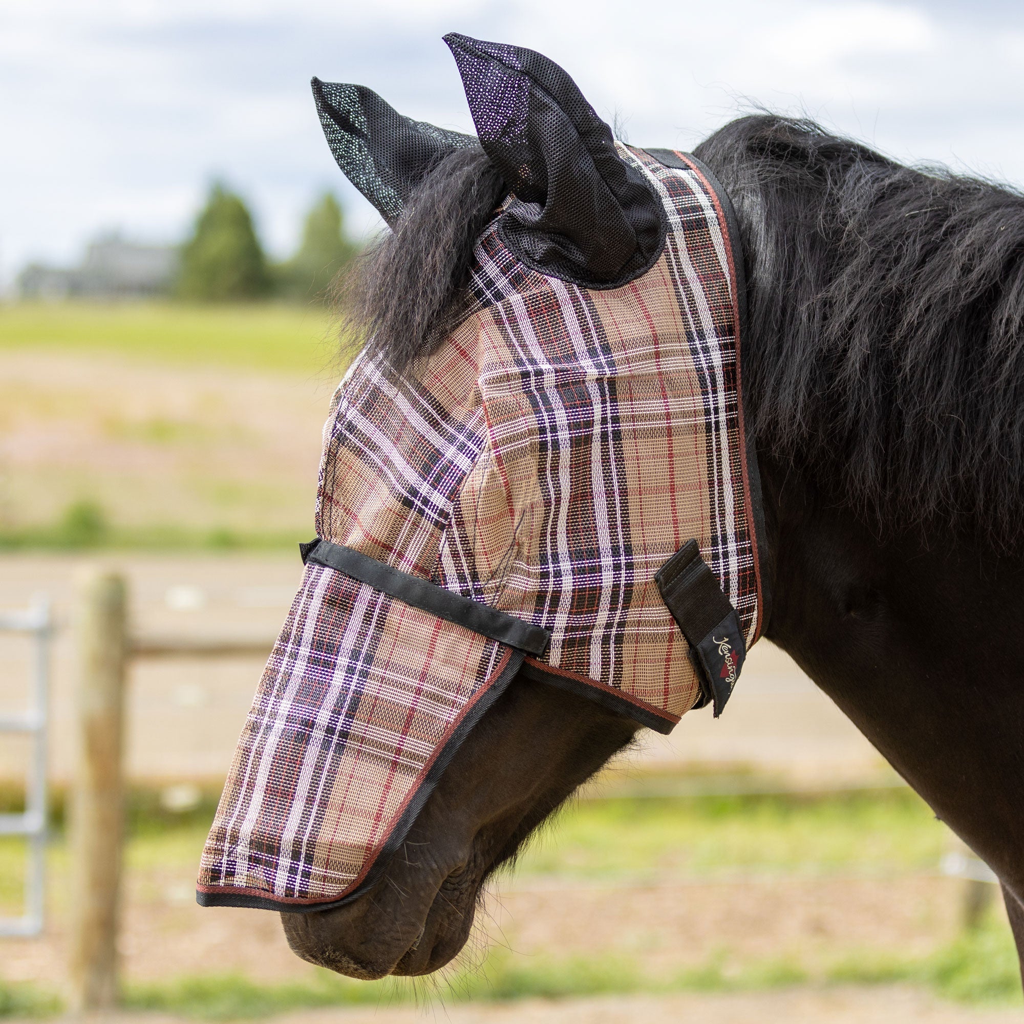 73% UV Draft Fly Mask with Removable Nose - Soft Mesh Ears & Forelock Opening - Kensington Protective Products - Equiluxe Tack