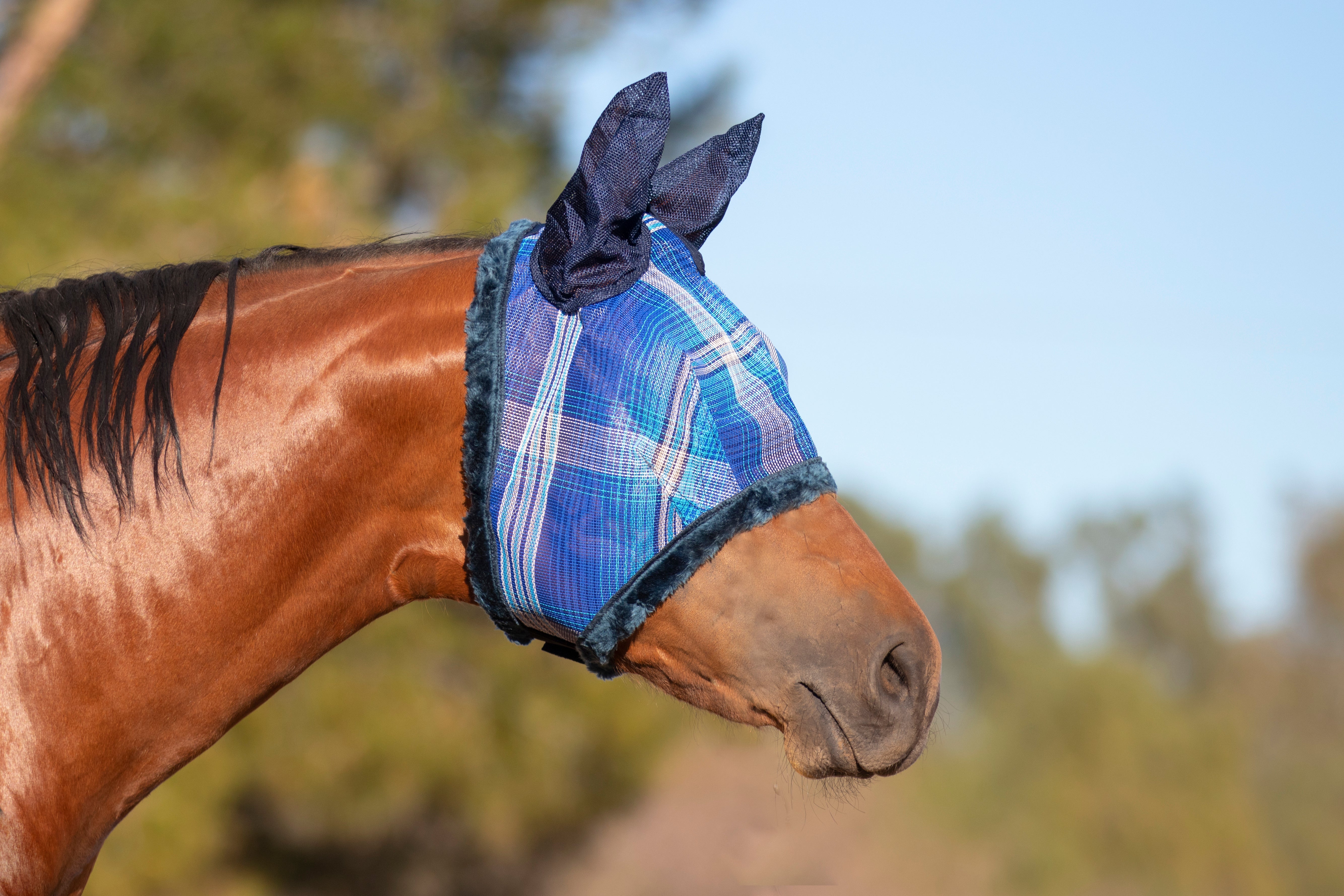 73% UV Fly Mask with Fleece - Soft Mesh Ears & Forelock Opening - Kensington Protective Products - Equiluxe Tack