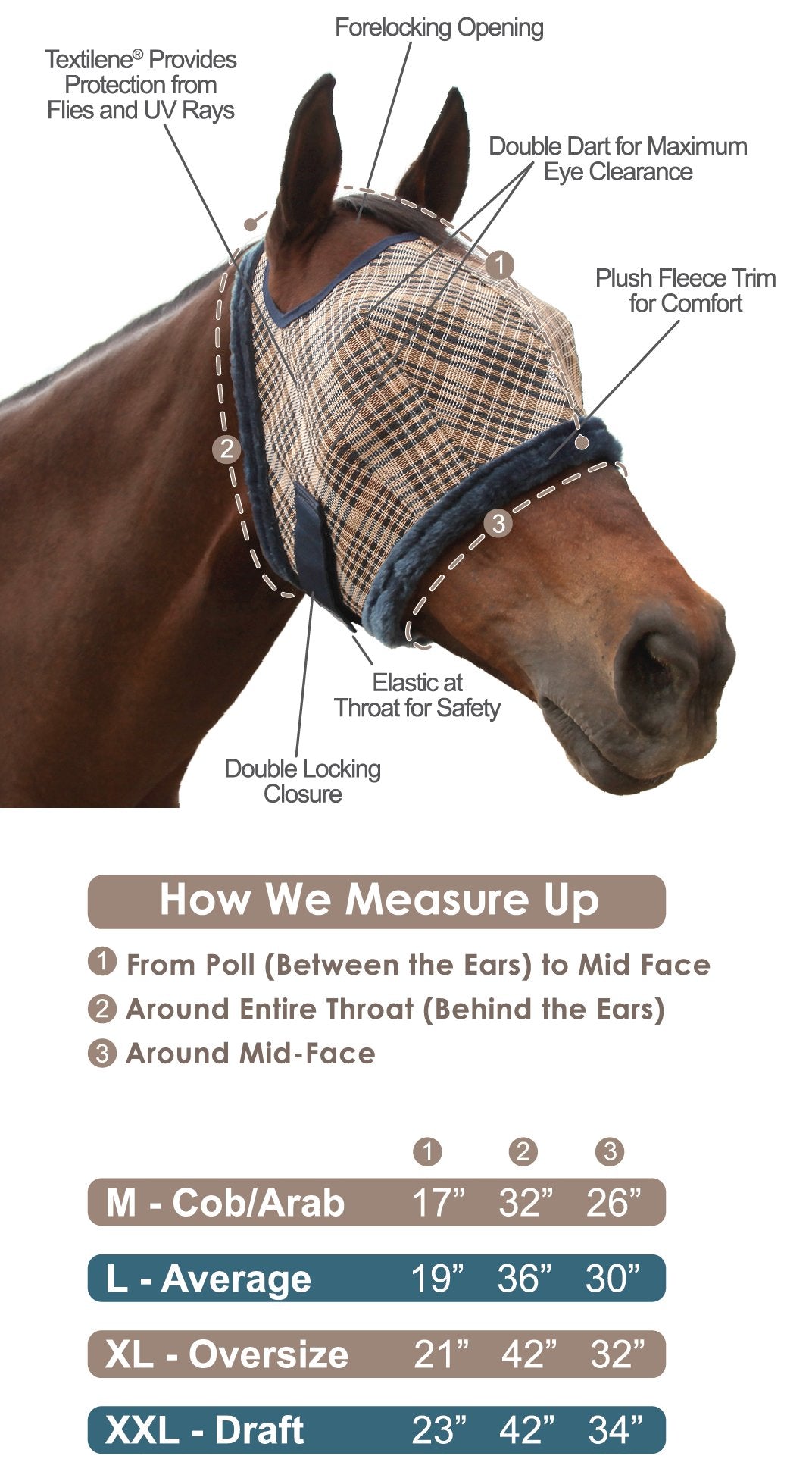 73% UV Fly Mask with Fleece Trim - Open Ear Design with Forelock Freedom - Kensington Protective Products - Equiluxe Tack