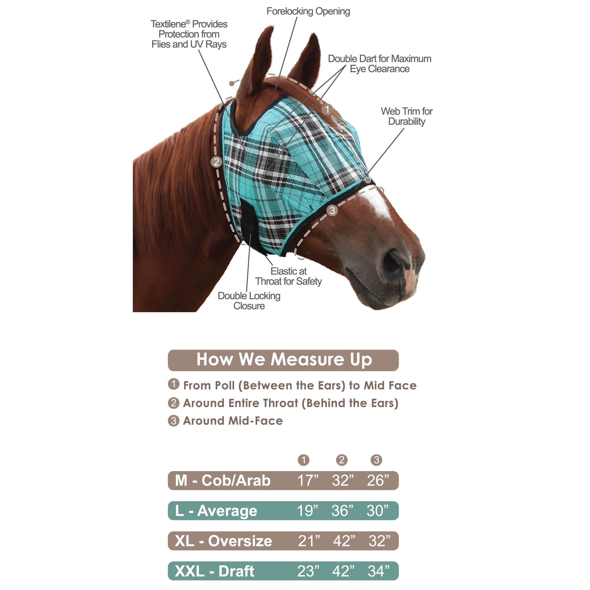 73% UV Fly Mask with Web Trim - Open Ear Design with Forelock Freedom - Kensington Protective Products - Equiluxe Tack