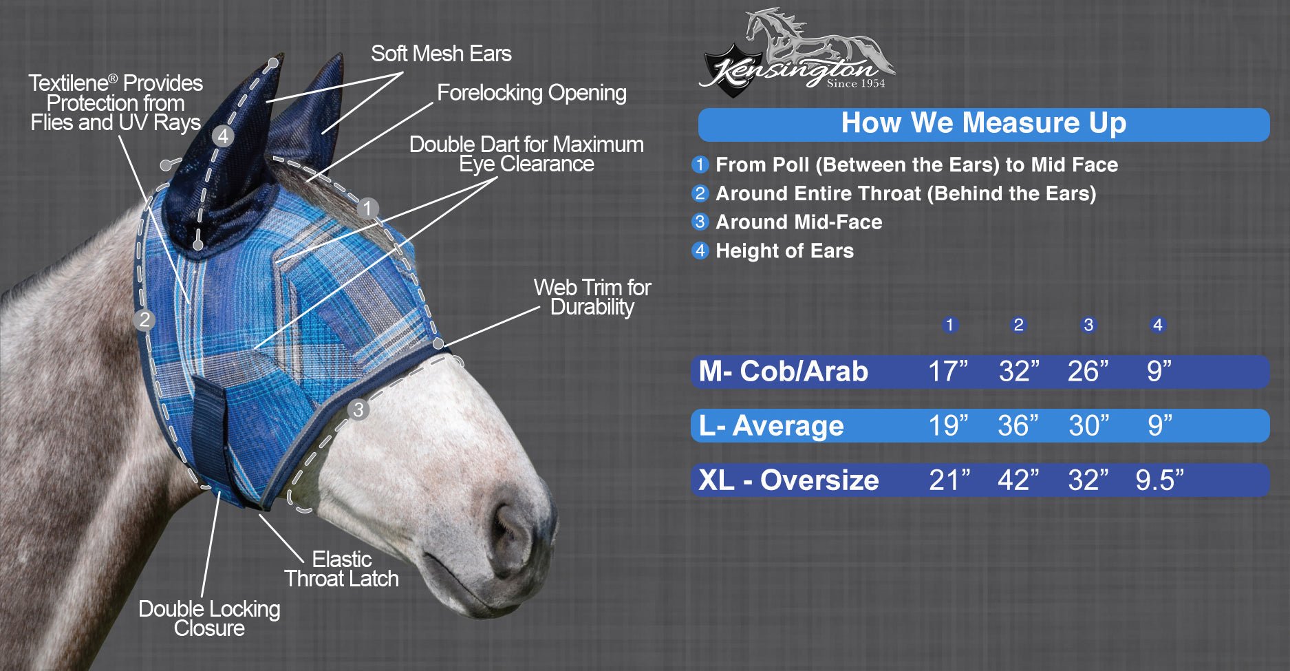 73% UV Fly Mask with Web Trim - Soft Mesh Ears & Forelock Opening  - Kensington Protective Products - Equiluxe Tack